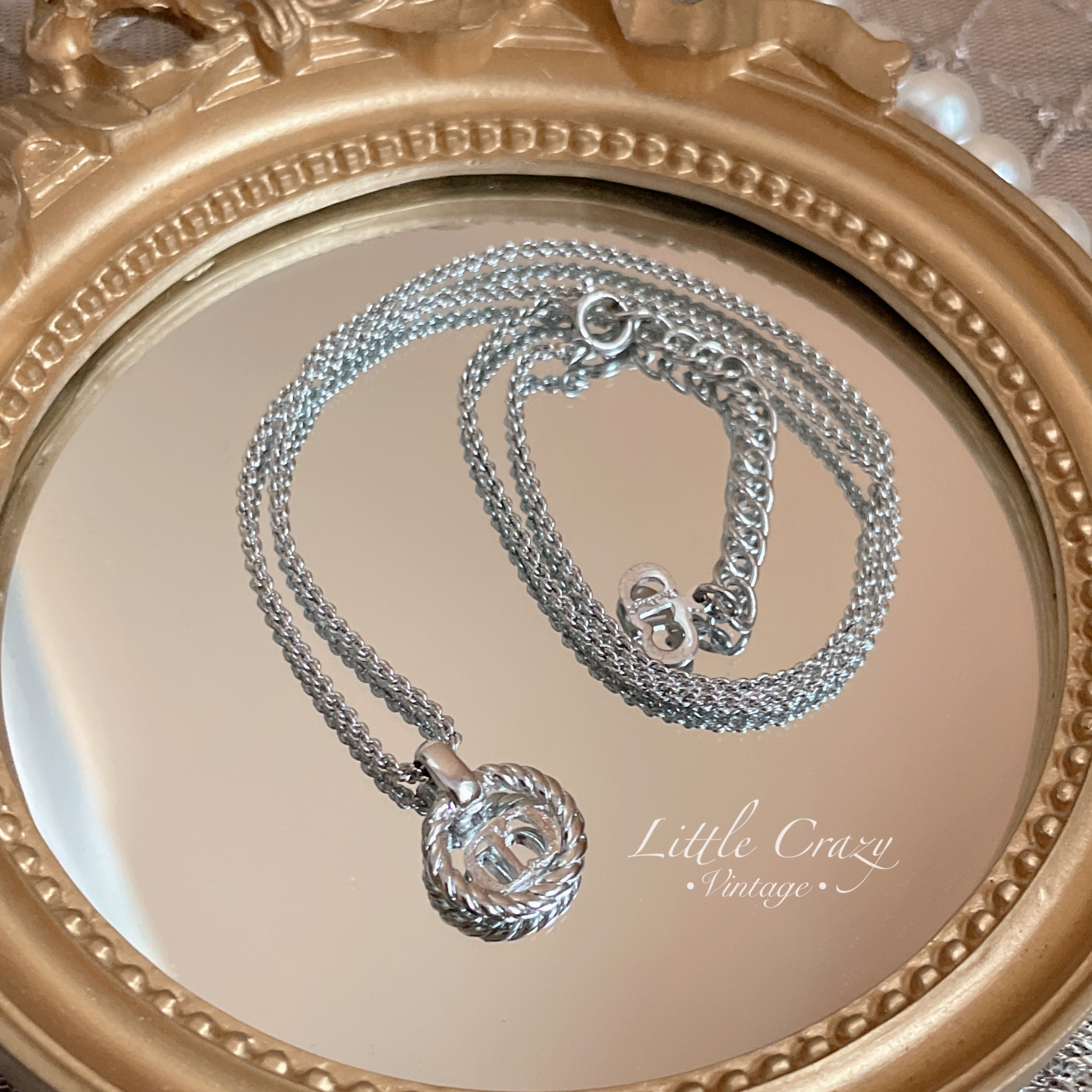 稀有美品Dior vintage CD Silver necklace | Little Crazy Vintage