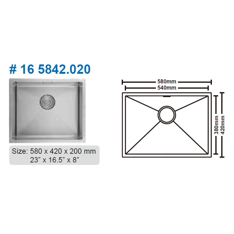 Amira 304 不鏽鋼鋅盤1.6mm 厚#16 5842.020 單盆| 寶光建材潔具公司Po 