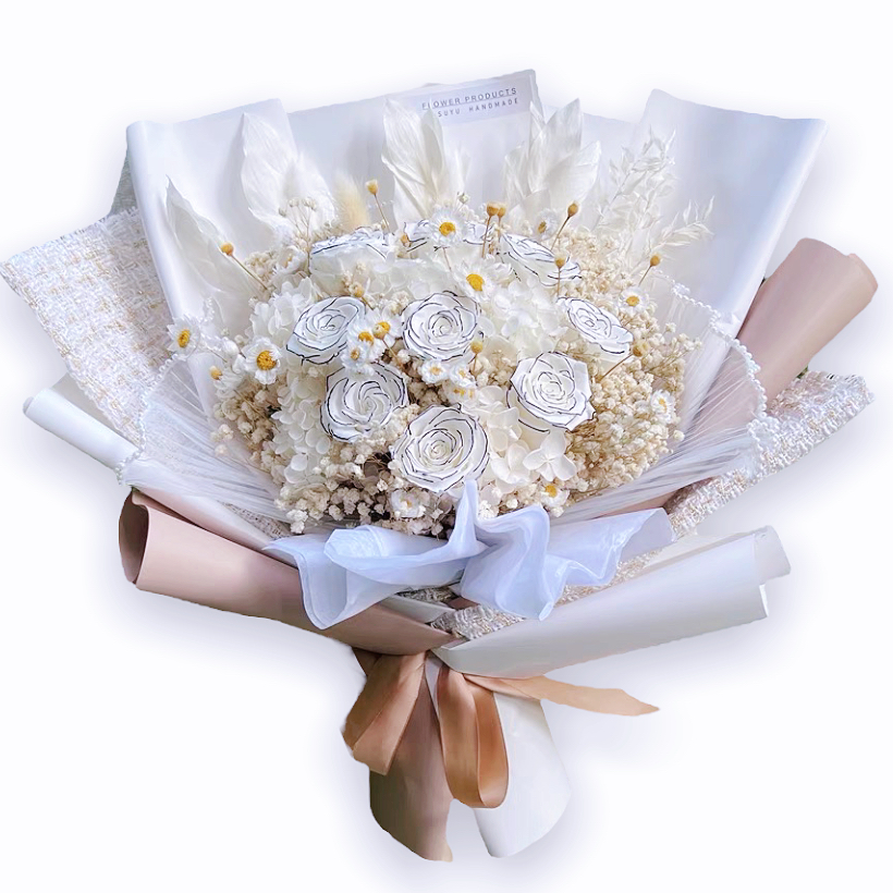 情人節白玫瑰永生花花束玫瑰繡球花花束禮盒女友生日 Eternal Flowers 香港訂花店 求婚花束 玫瑰熊 99朵玫瑰花束 訂花送花服務 24小時下單服務