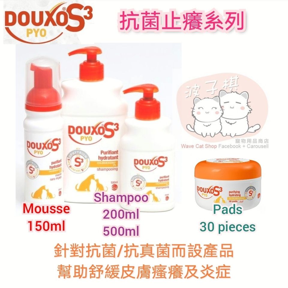 Decoration Inaccessible at home Douxo-S3-PYO-Shampoo-&-Mousse-&-Pads-抗菌止| 波子棋寵物用品商店