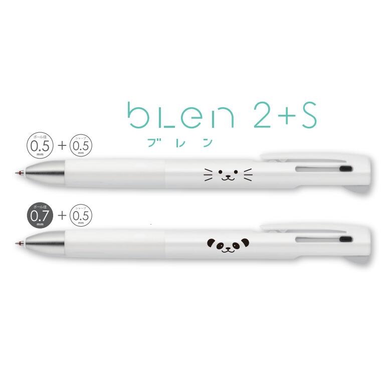 日本製 Zebra bLen 2+S 低震 多功能 3用筆 (2色原子筆 + 鉛芯筆) - 貓咪 / 熊貓 B2SA88-W-PD