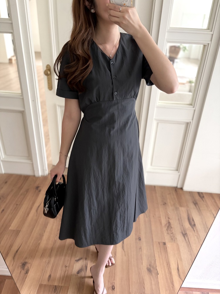 Evie Front Button Dress (Charcoal)