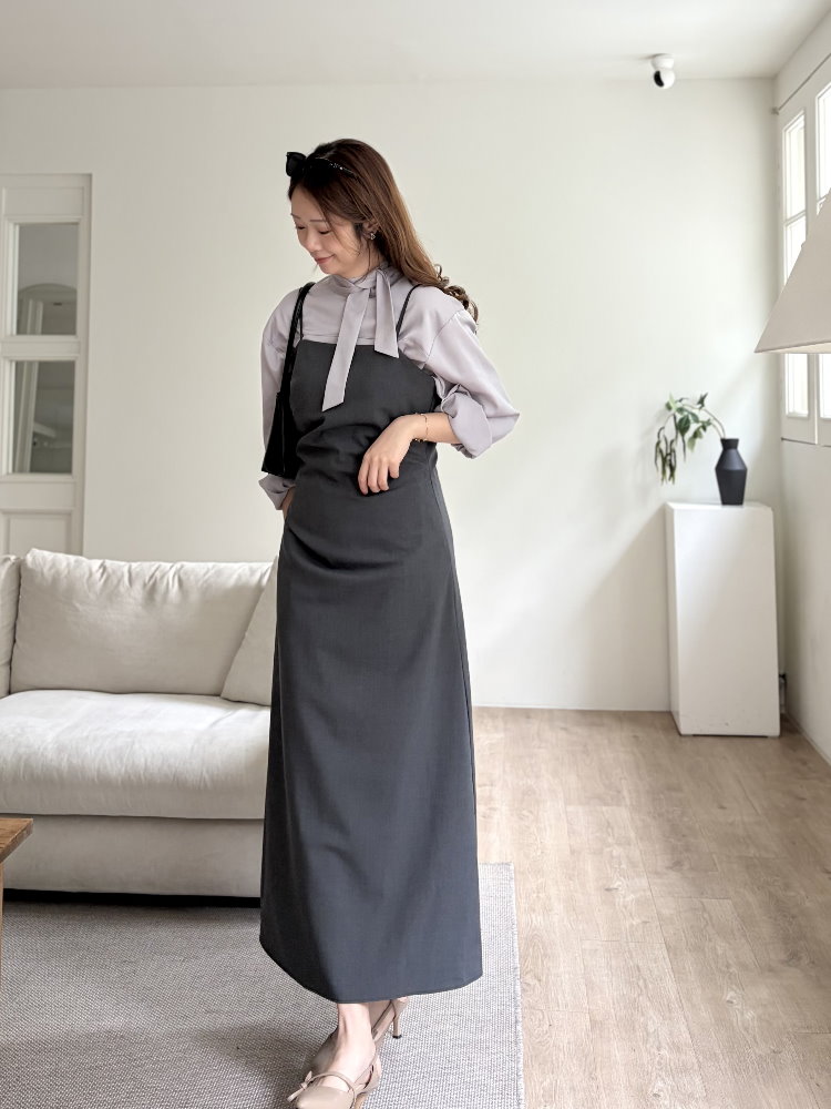 Gathered Adjustable Cami Dress (Grey)