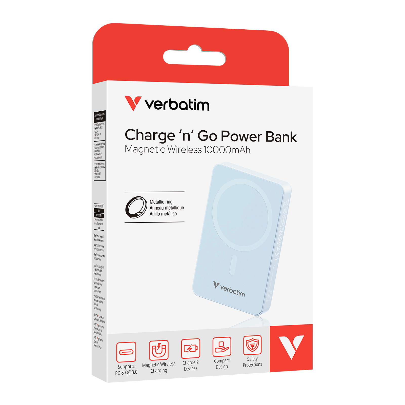 [藍色｜32145] / [Black｜32227] CCC QR Code | 3C可追溯二維碼 香港行貨丨2年保養 Verbatim Charge 'n' Go 10000mAh Magnetic Wireless Power Bank｜WPB10｜Verbatim Charge 'n' Go 10000mAh 磁吸無線流動充電池｜WPB10