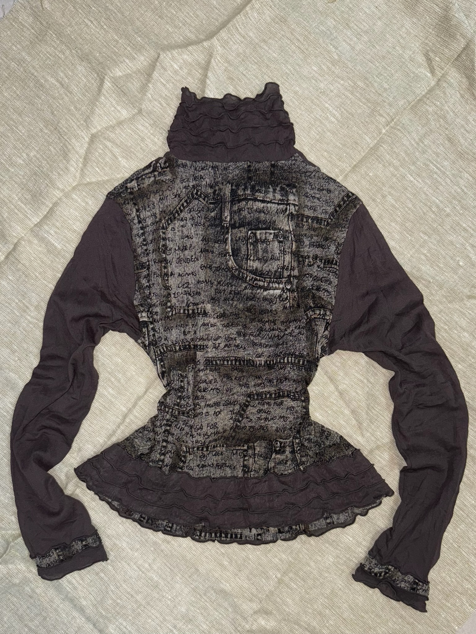 Y2K Grunge Denim Print Shirt