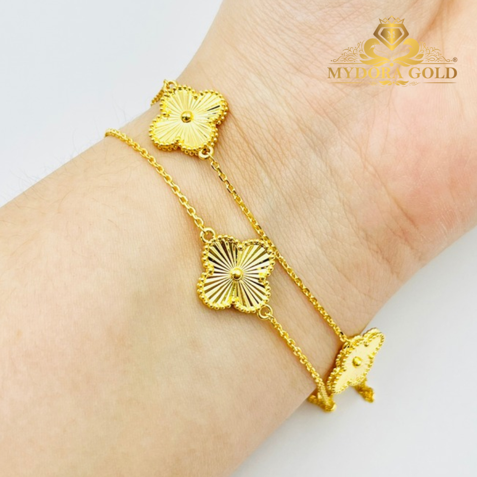 MYDORA Rantai Tangan Sauh Fesyen Double Layer Clover l EMAS 916/22K