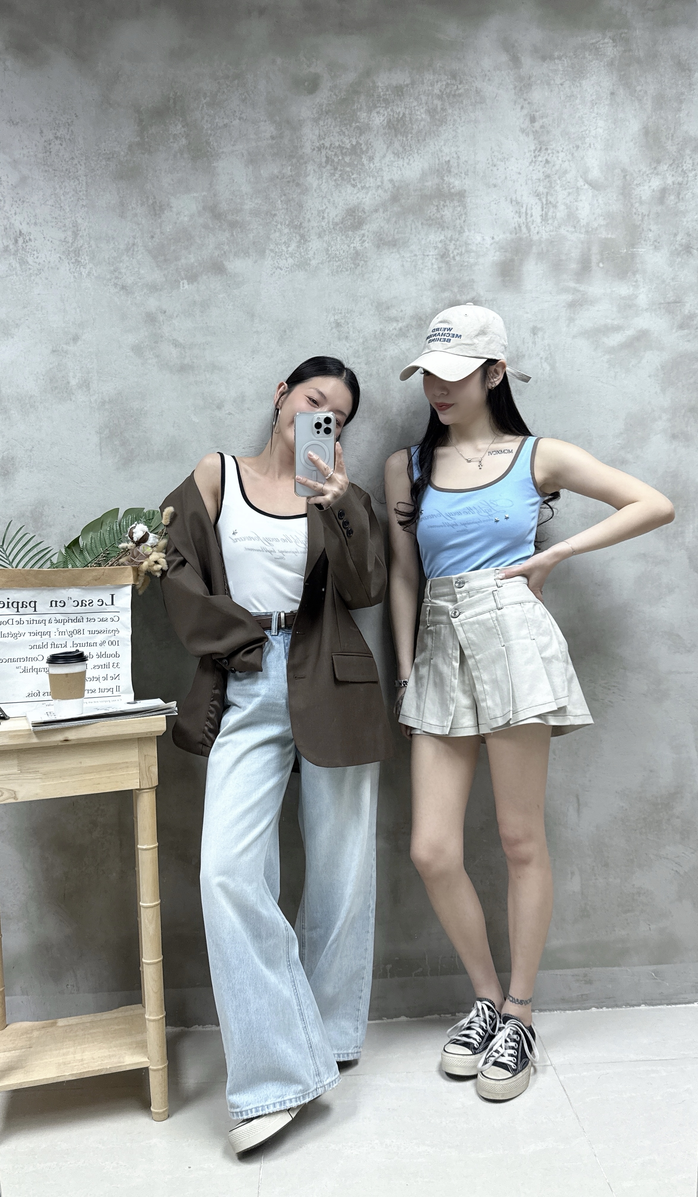 E16 拼色方領釘釘Bra top