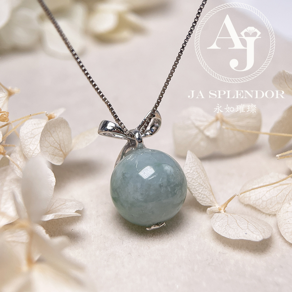 FBG26-H06 天然翡翠A玉 果綠13mm圓珠純銀蝴蝶吊墜 (送鈦鋼項鏈) 
