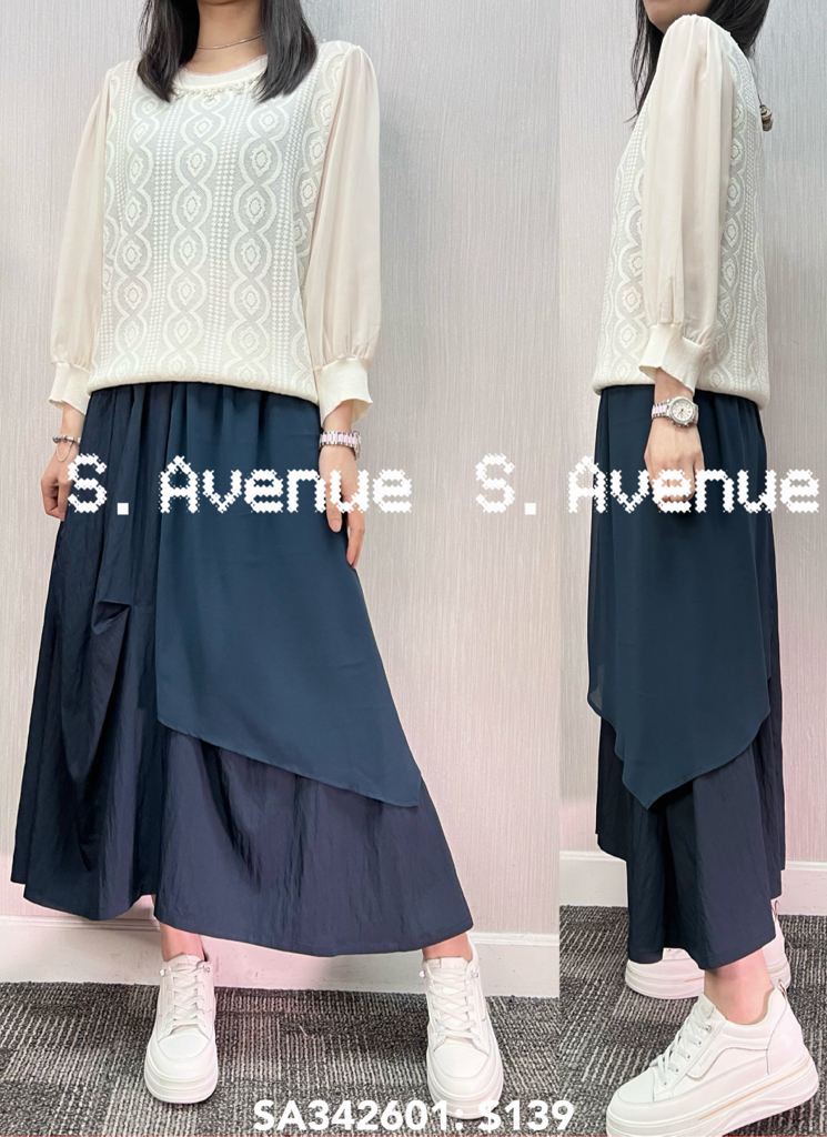 SA342601: 中袖領有珠袖雪紡線top