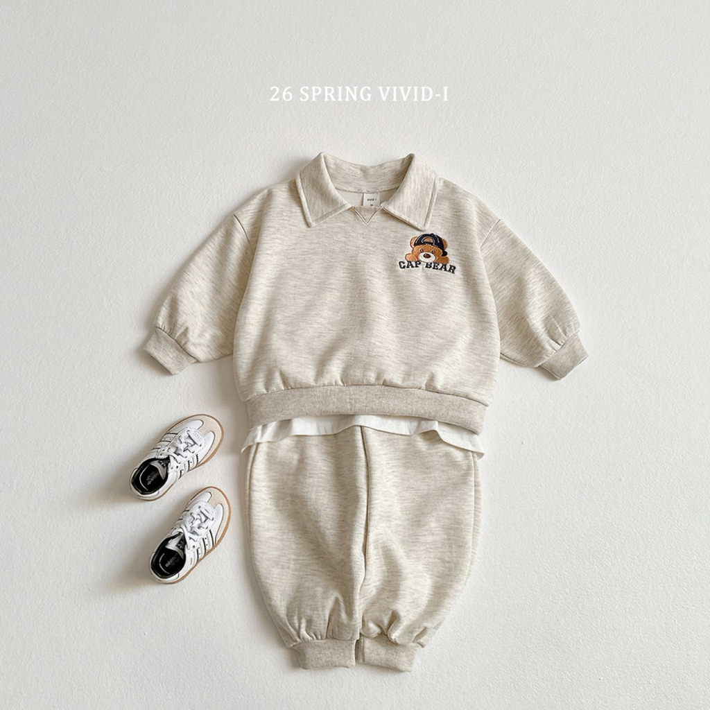 🌸預訂 韓國直送🌸🇰🇷VIVIDI三色帽子小熊刺繡長袖翻領上下套裝