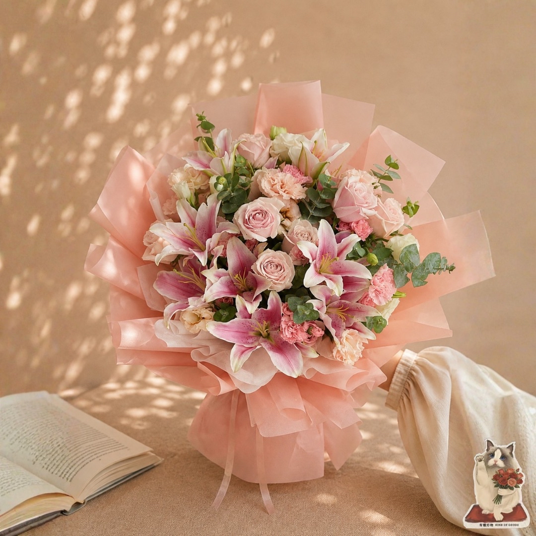 蜜糖花語｜粉百合粉玫瑰甜心花束