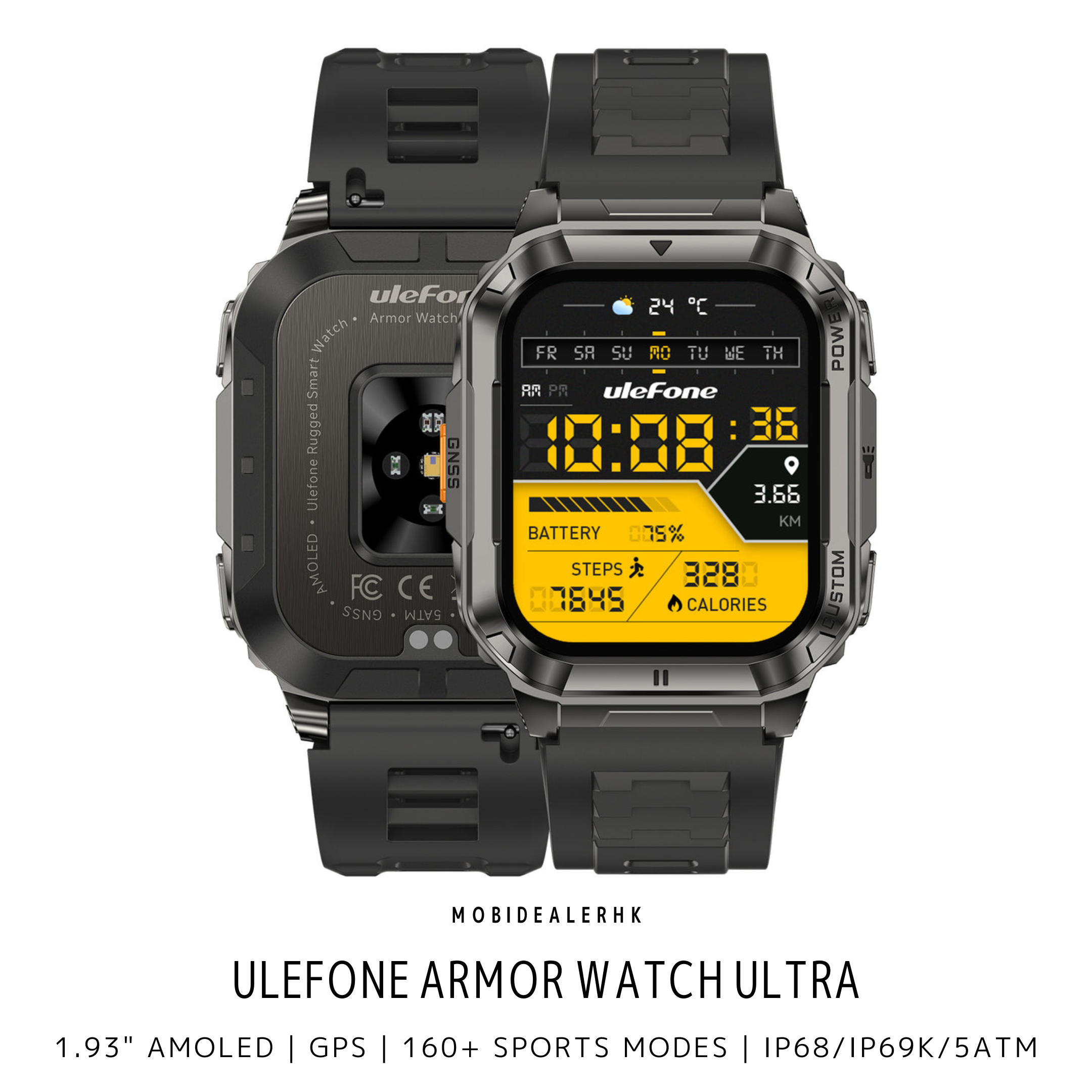 Ulefone Armor Watch Ultra | 歐樂風 Armor Watch Ultra | 三防智能手錶 | 1.93" AMOLED 大屏幕 | IP68/IP69K・MIL-STD-810H・5ATM | GPS+AGPS 離線地圖