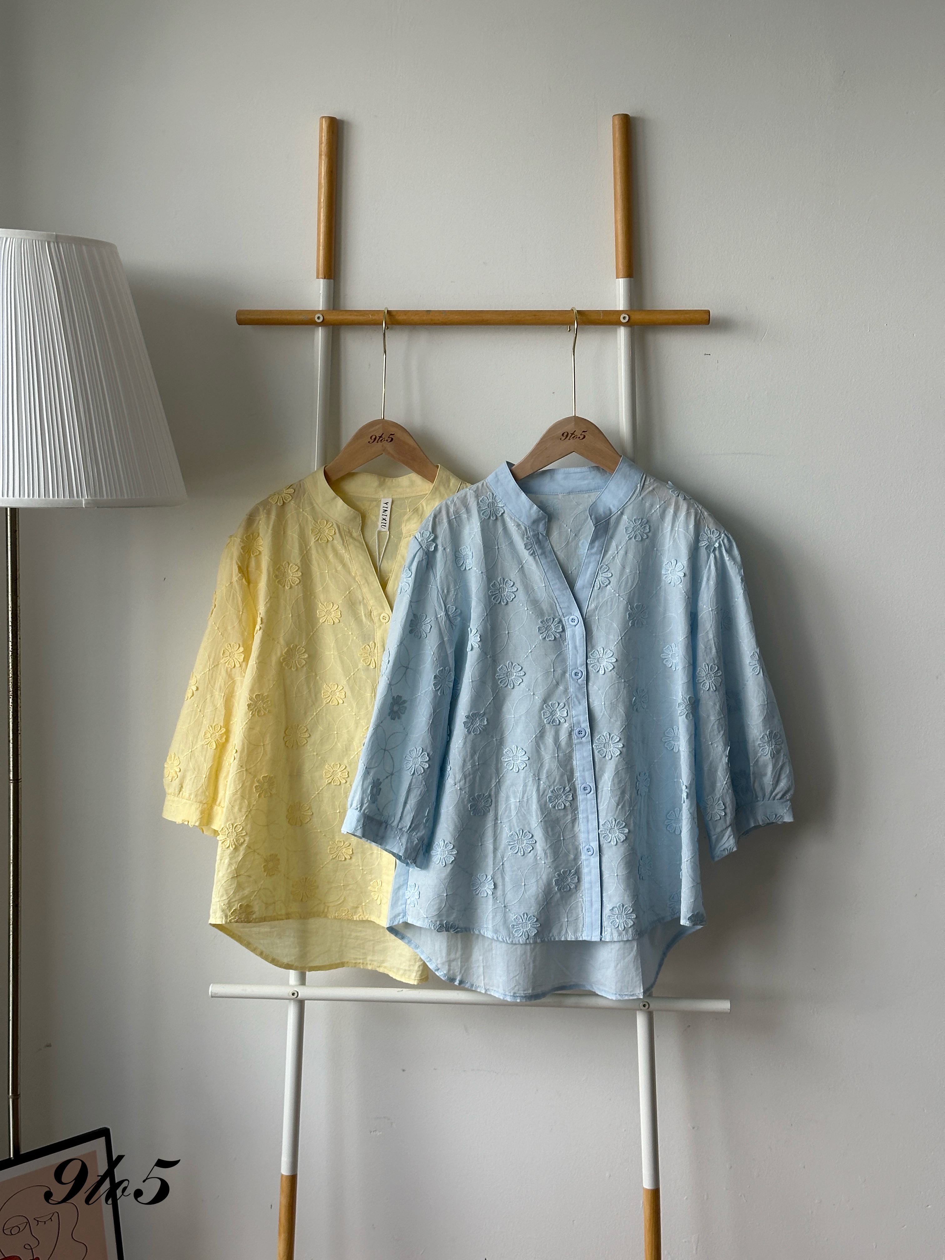 T4273 Half Sleeve Floral Shirt - Blue & Yellow