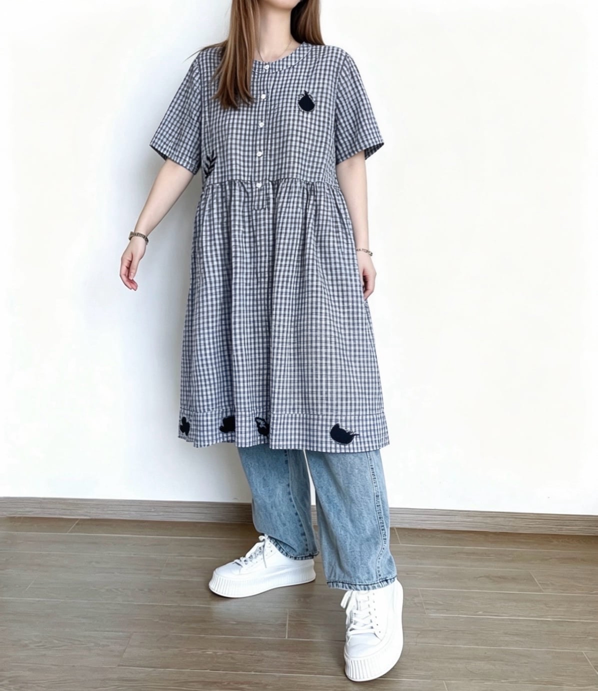 日系格刺繡print Ops