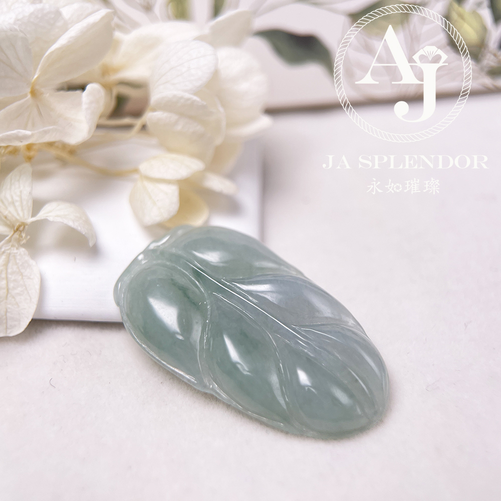 JN-336 天然翡翠A玉 冰潤晴藍事業有成/玉葉金吊墜