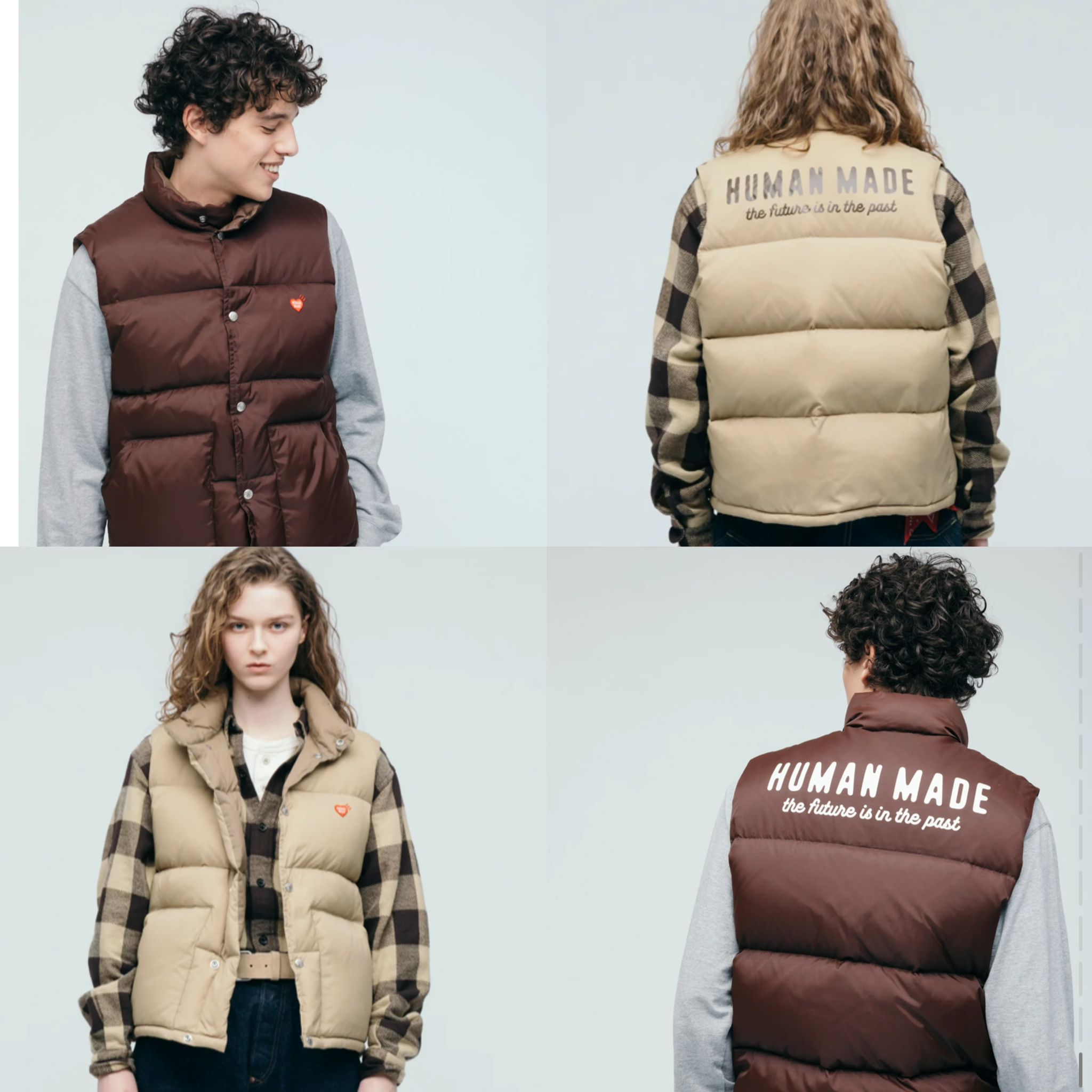 Human made 羽絨背心外套 Brown/ beige 打造溫莎風格不可或缺的羽絨背心 ・選用尼龍防撕裂布料，內部填充羽絨 ・布料輕盈、耐穿，具有質感 ・左胸處飾有心形布貼 ・背部以立體膠印工藝呈現品牌LOGO ・肩部飾有刺繡心形圖案 ・正面配有壓印品牌LOGO的按扣