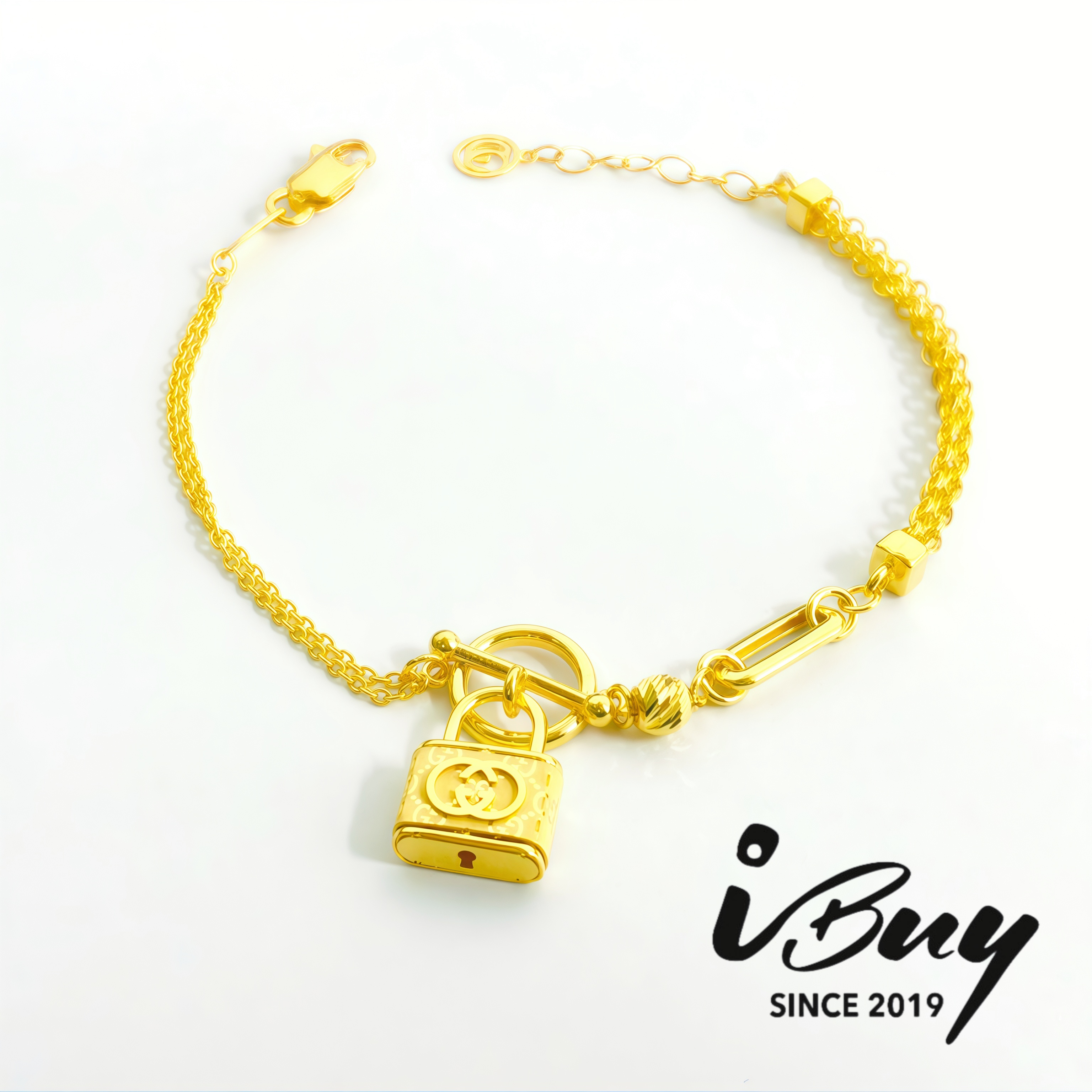 916 GOLD GC LOCK AB TYPE MILAN BRACELET 916 金 GC锁混搭手链
