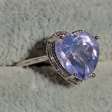 Lavender moon quartz heart ring in adjustable sterling silver (D) - RQ156