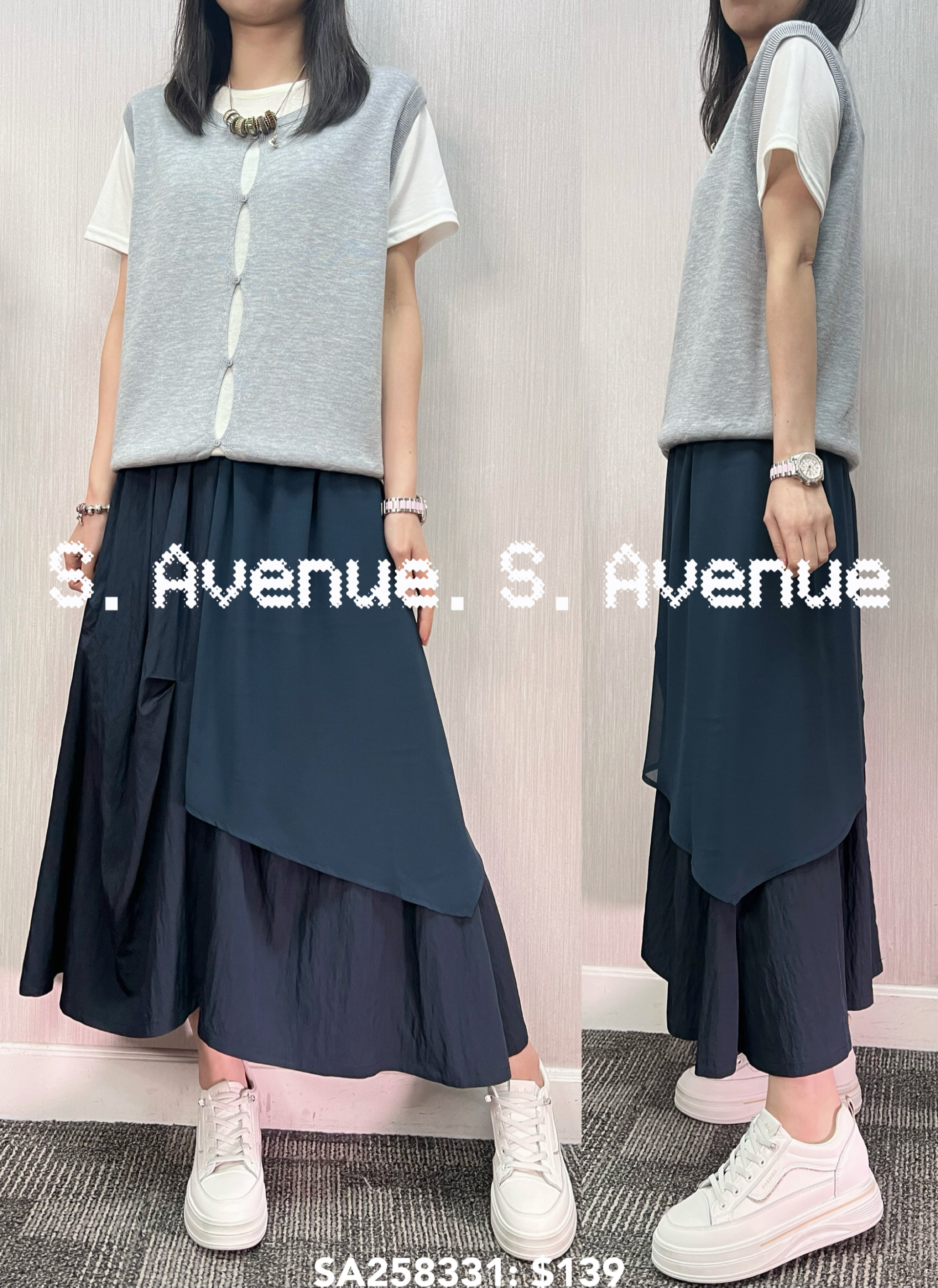 SA258331: 短袖假兩件中間偷空線top