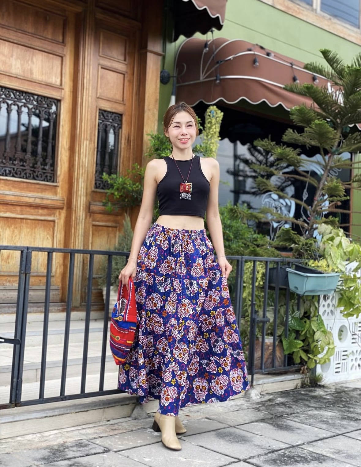 泰國名牌CHEVA - 藍色骷髏骨印花半截裙