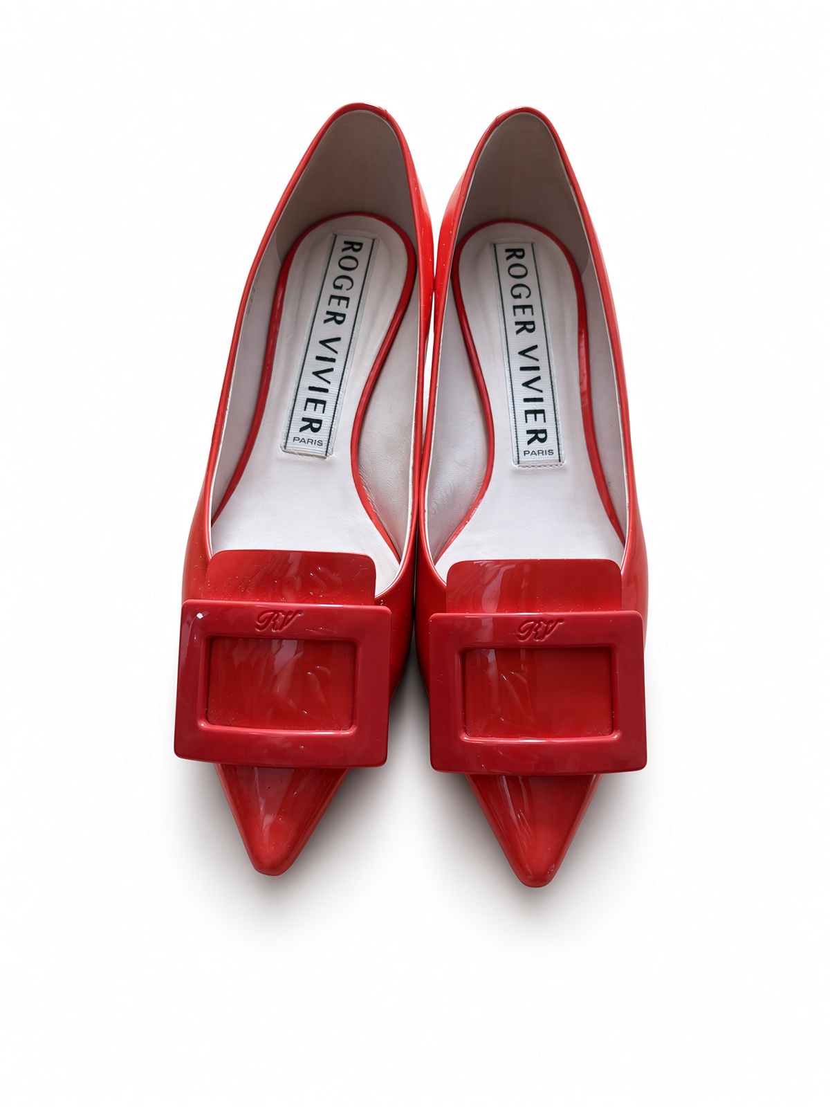 ［Preloved] New Roger Vivier orange patent pointed-toe flats
