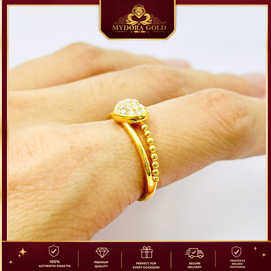 MYDORA Cincin CZ Love Minimalist (5G) l EMAS 916/22K