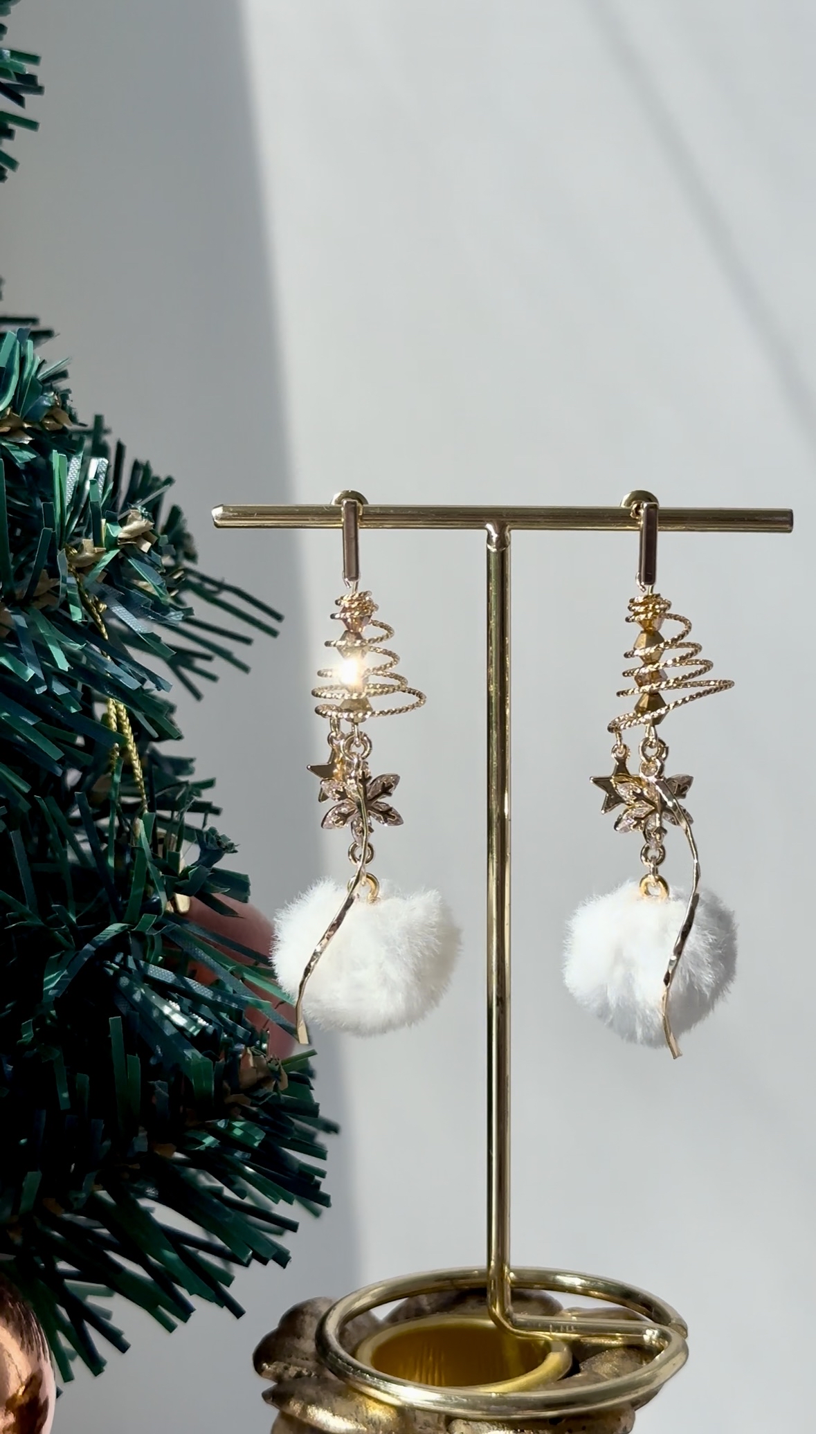 雪花毛球耳環❄️