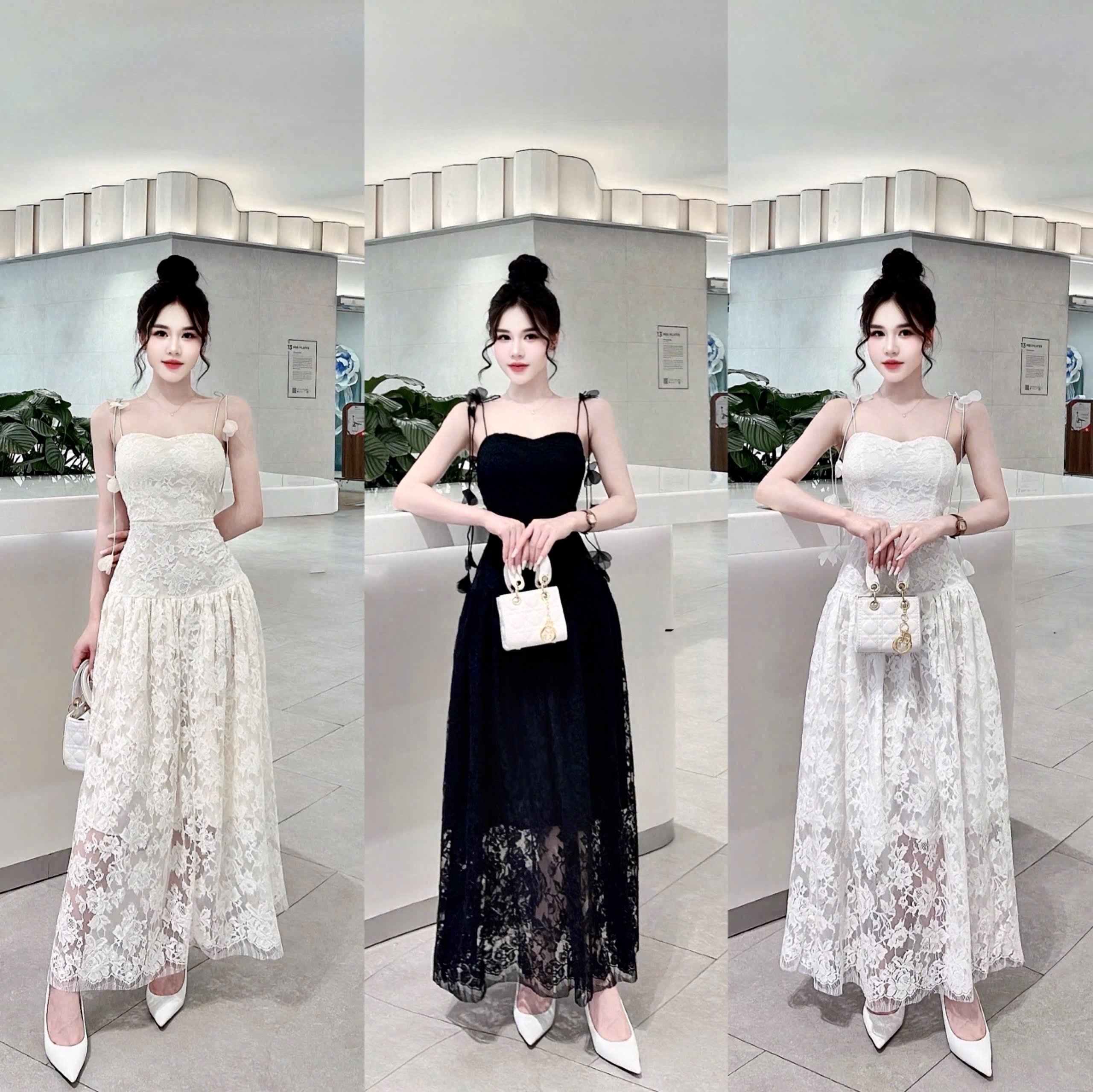 蕾絲中長連身裙