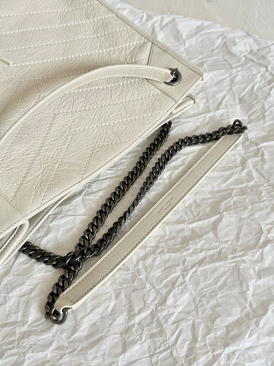 Saint Laurent 圣罗兰 Rive Gauche 白色皮革手提包