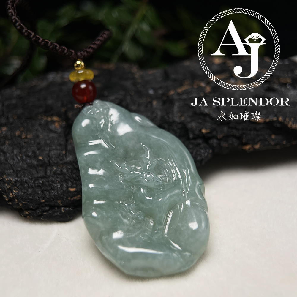 JN-01 天然翡翠A玉 冰糯青綠色梅花鹿一路發吊墜