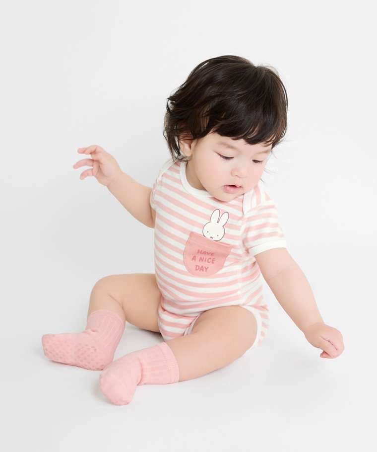 ☀️代購預訂 台灣直送☀️Miffy & Boris系列純棉人物印花條紋口袋短袖包屁衣