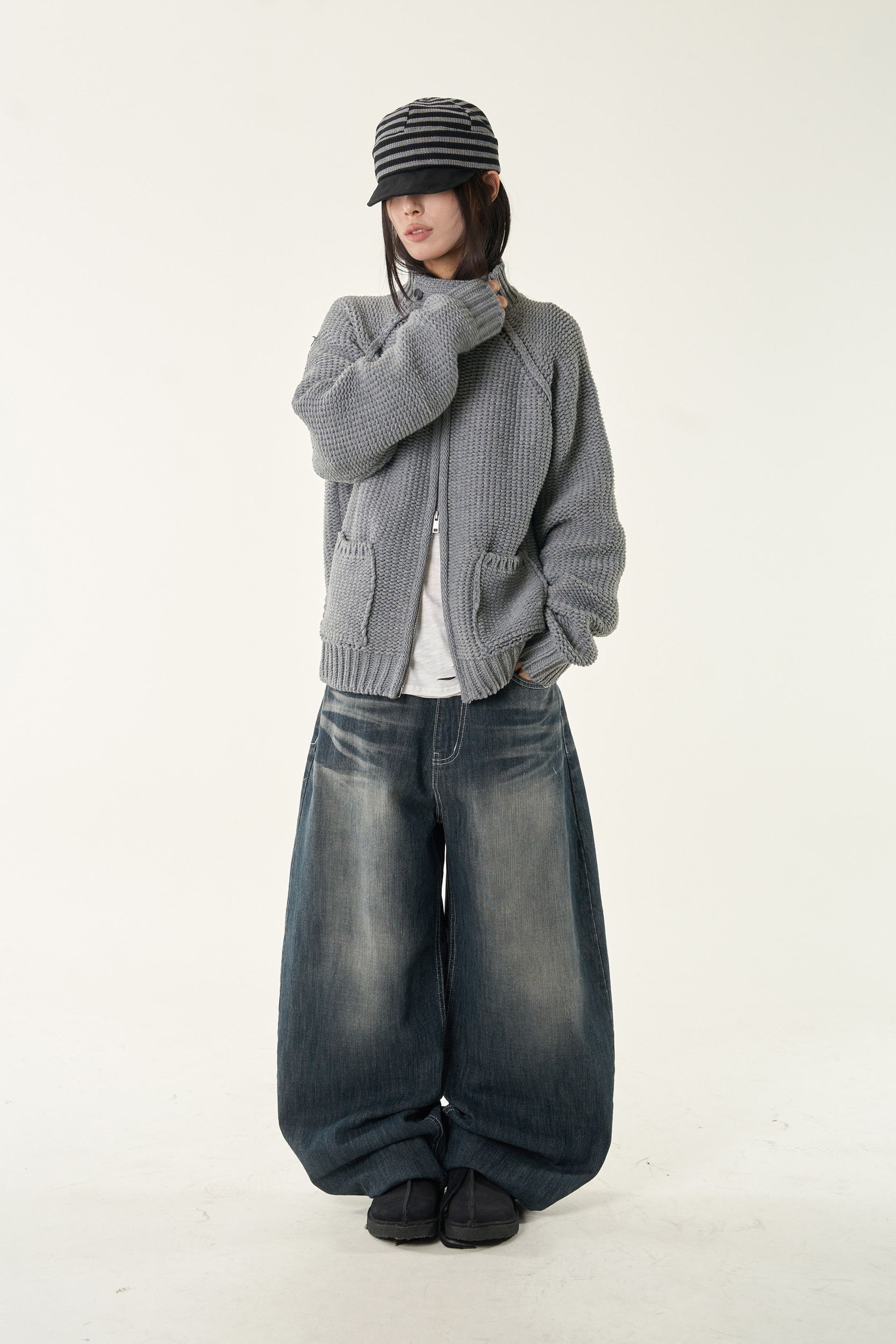 Sanded Washed Wide Leg Denim
