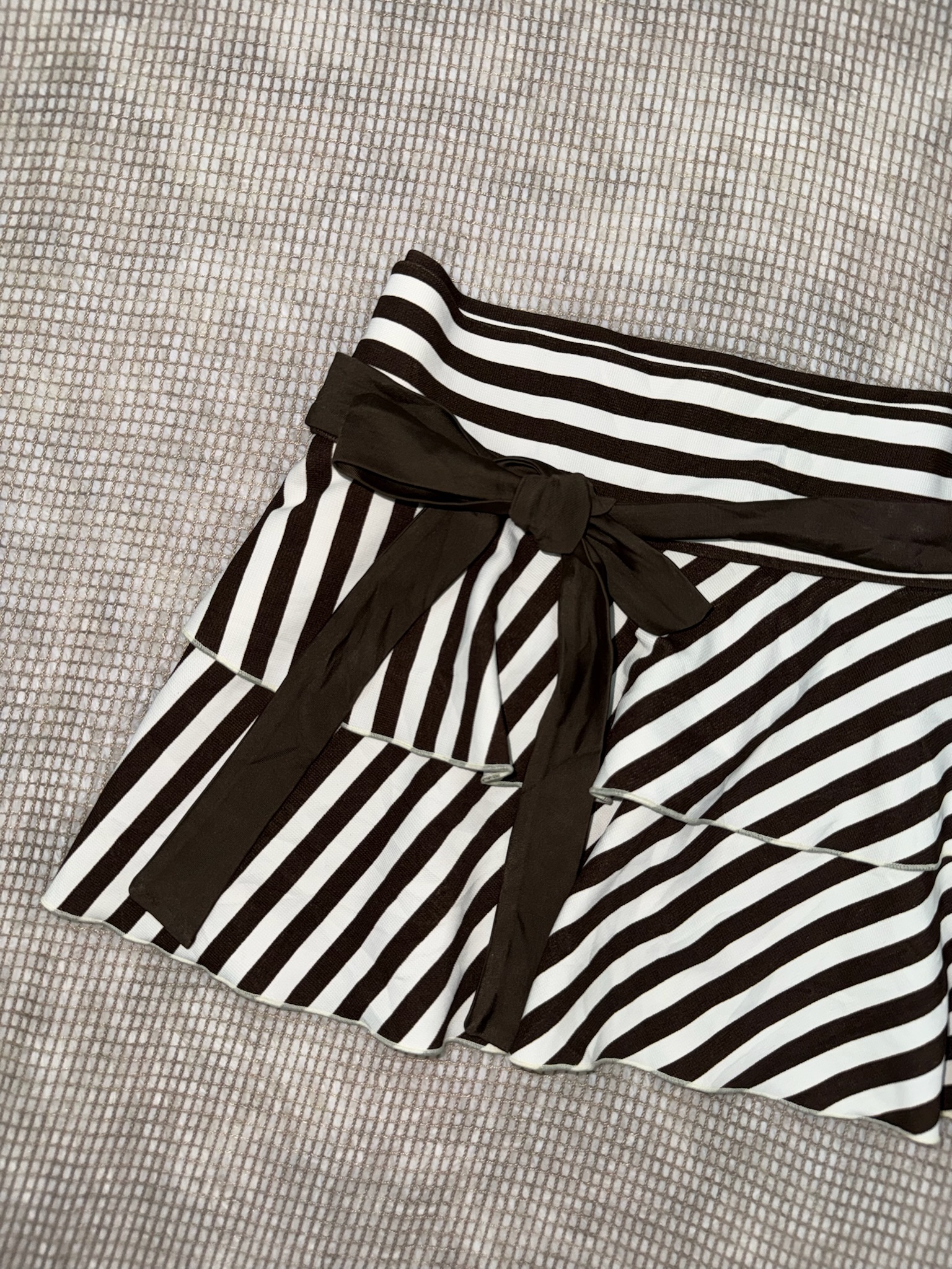 Diagonal Stripe Tiered Skirt with Ribbon Belt