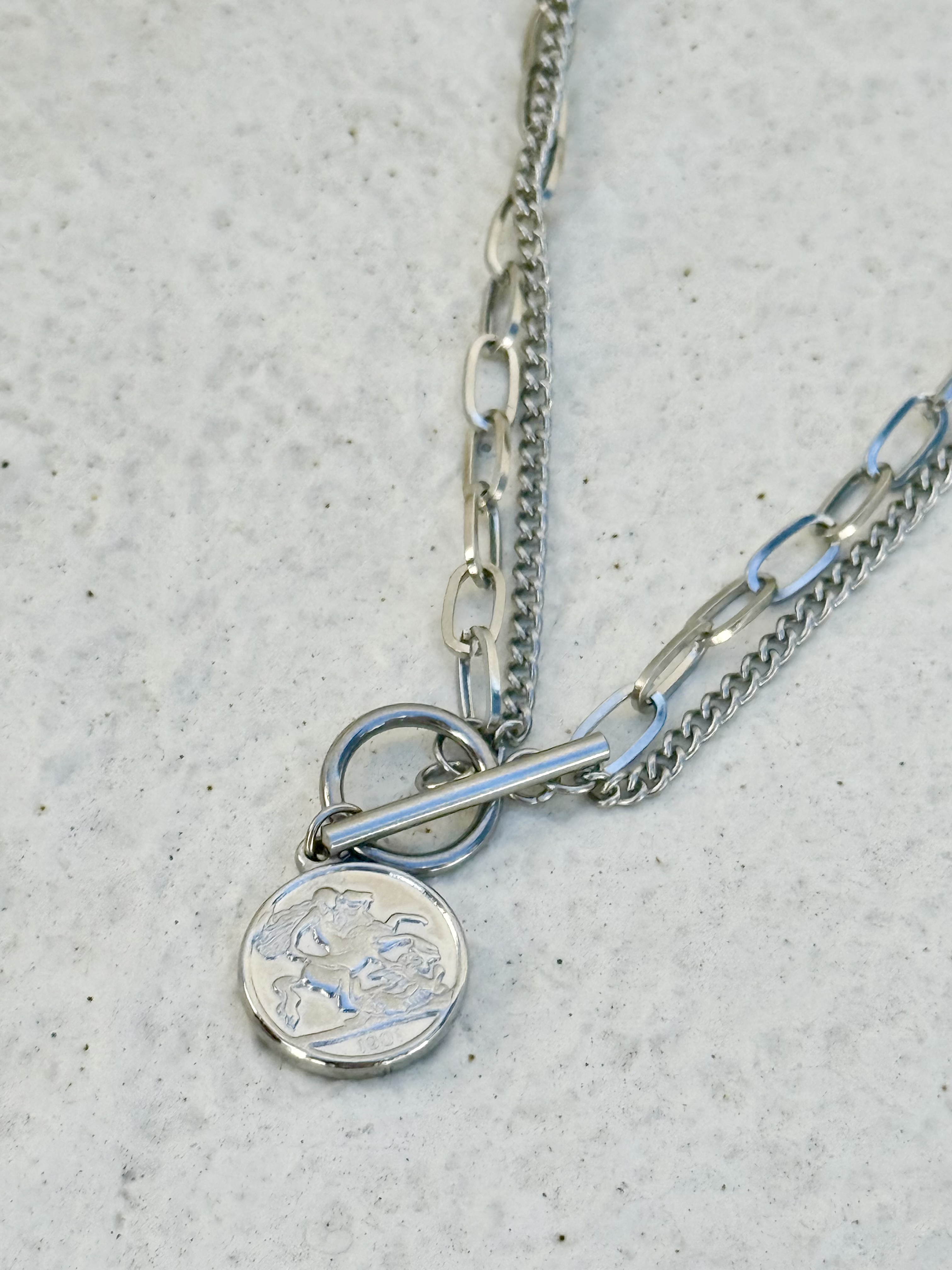 Sliver coin stainless necklace