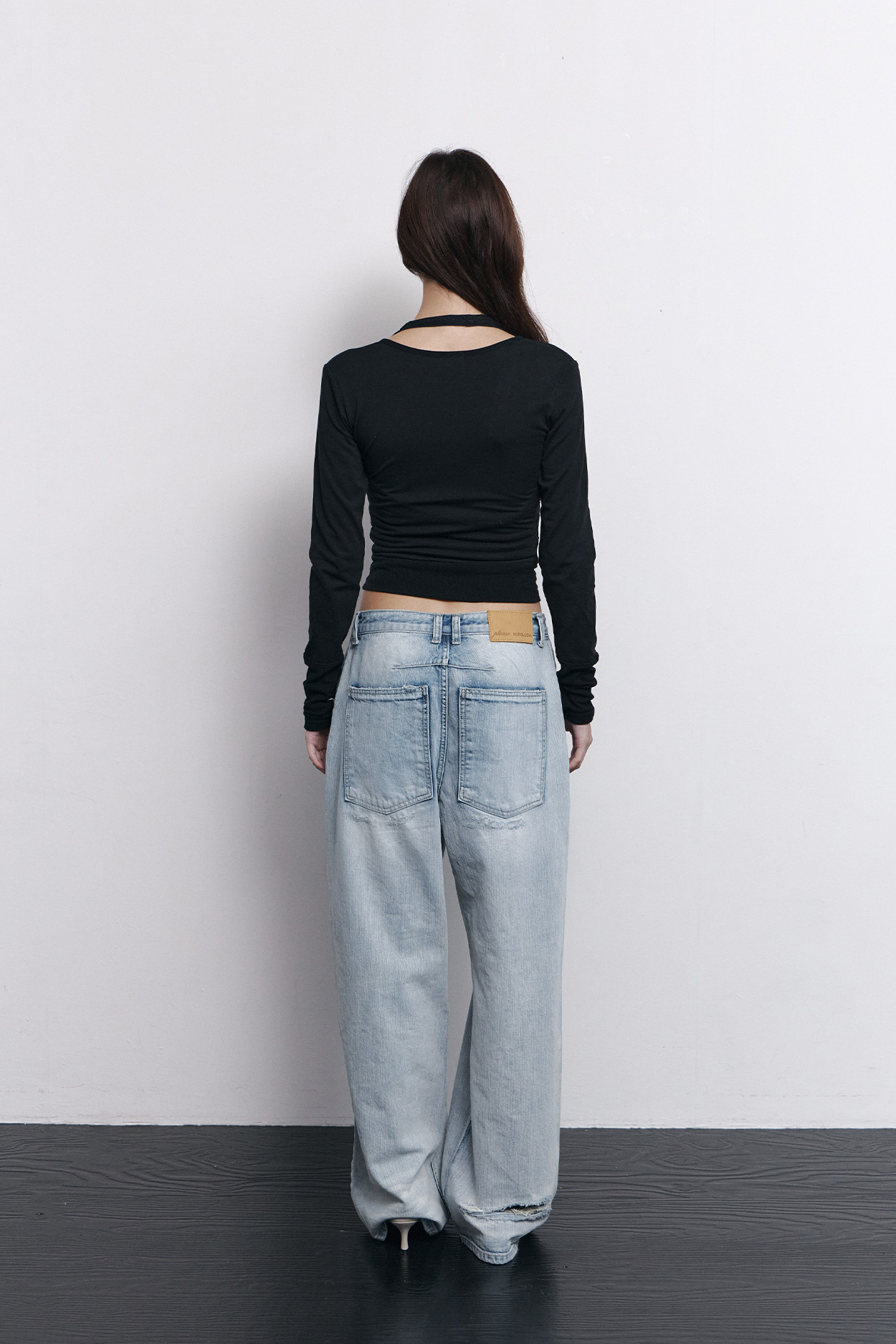 pleaseNOFOLLOW - Selena Button Wrap long sleeve Top (Black)