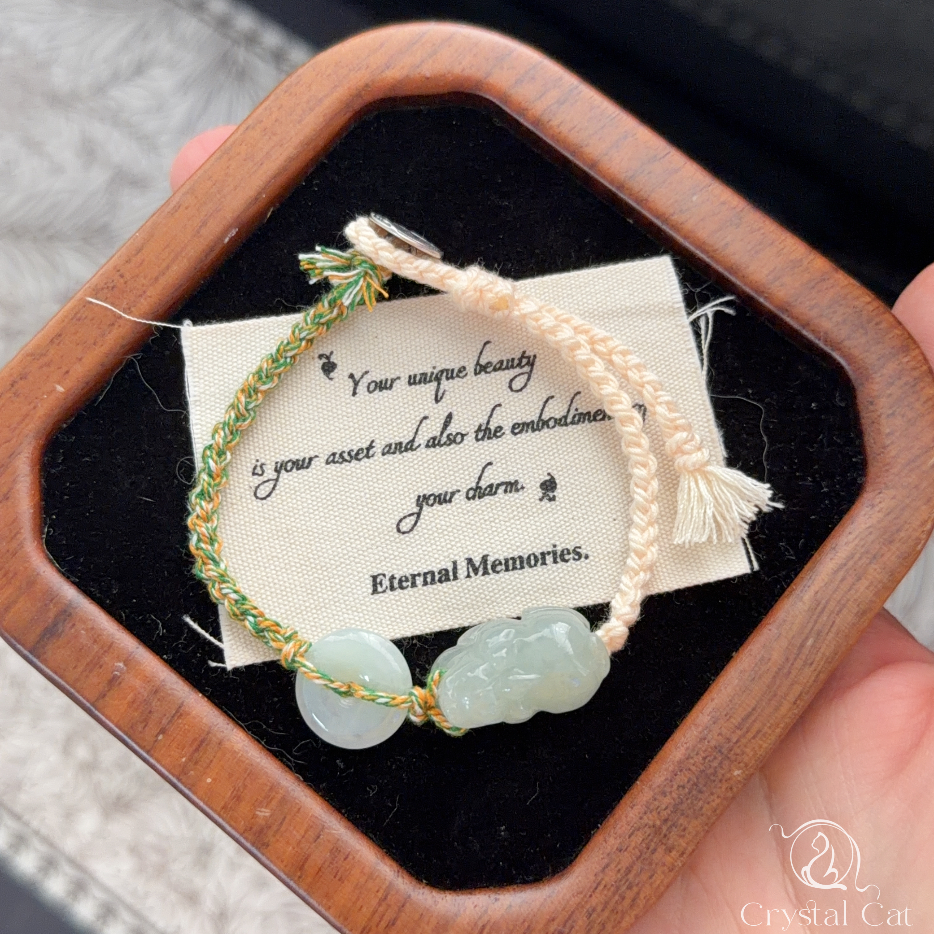 天然翡翠貔貅+平安扣襯手绳