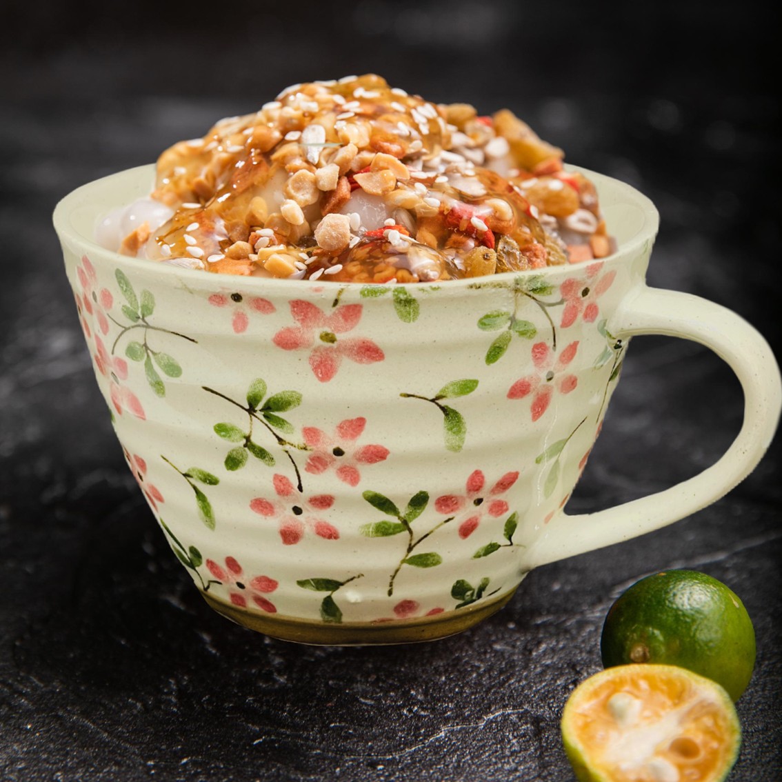 【日本製】美濃燒陶瓷手繪紅黃花卉湯杯套裝(320ml) 