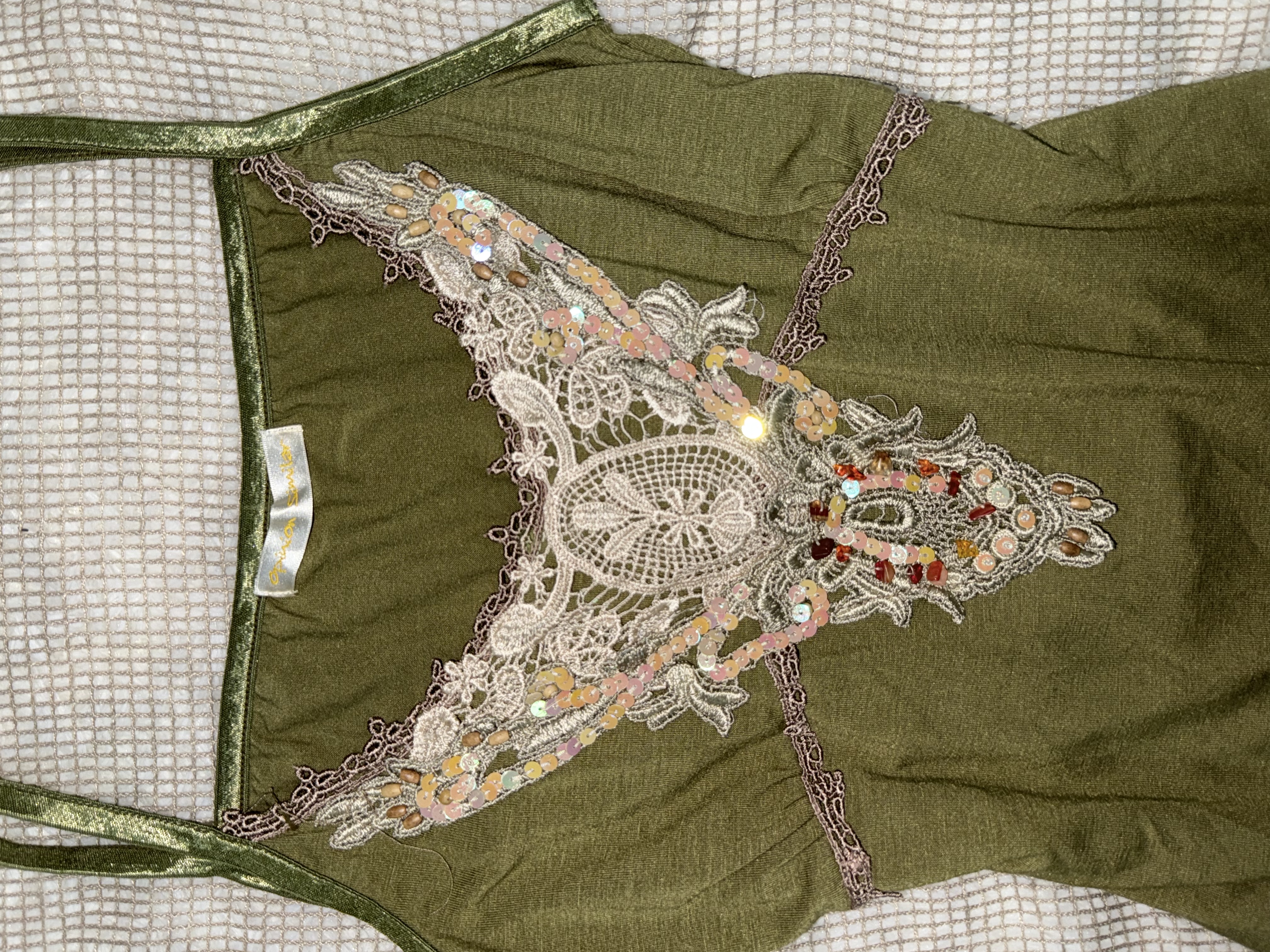 Olive Green Fairycore Embroidered Tank