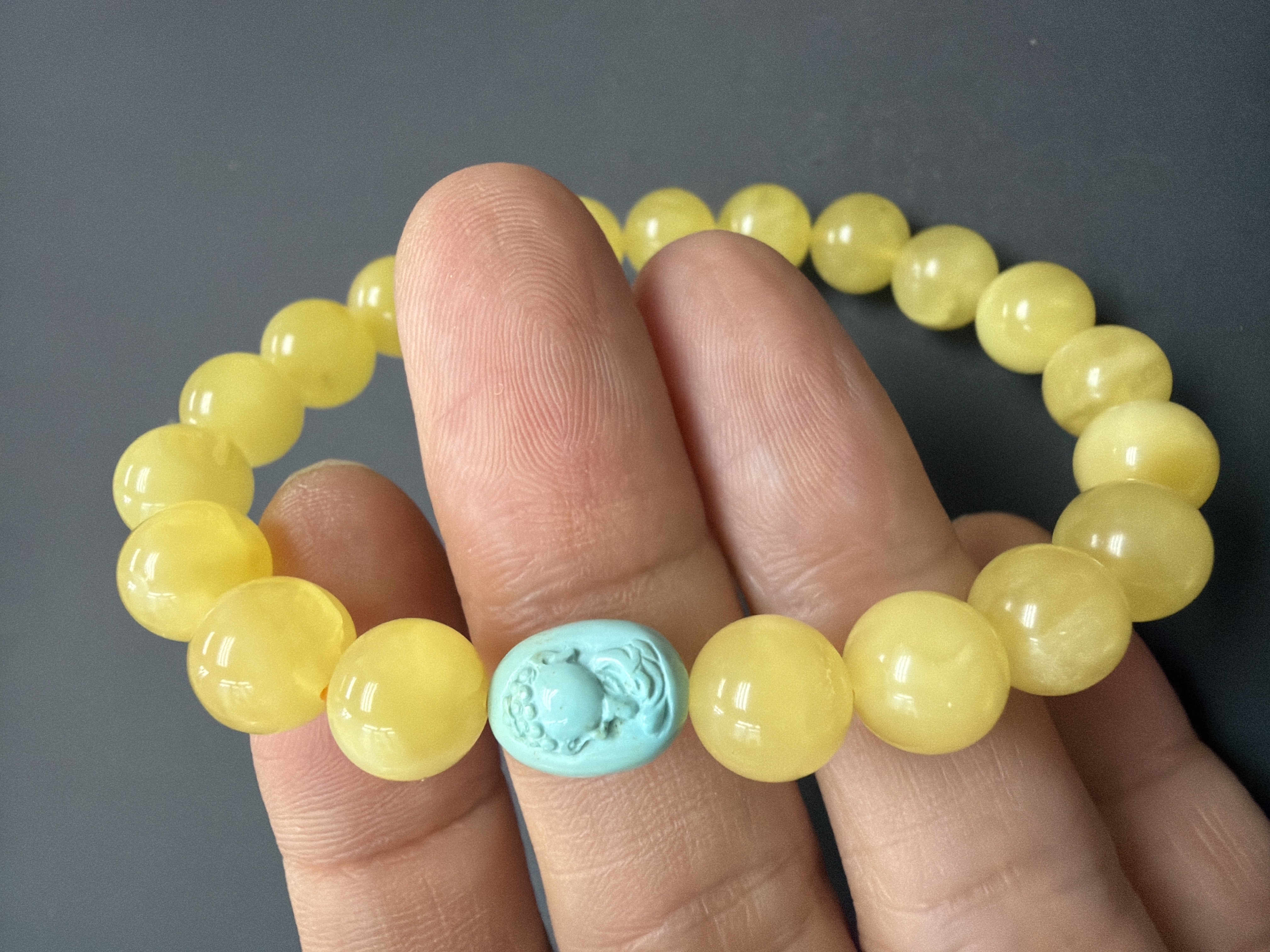 綠松石佛像雕刻+8mm 波羅的海蜜蠟手串（都穆法王+護法殿加持）