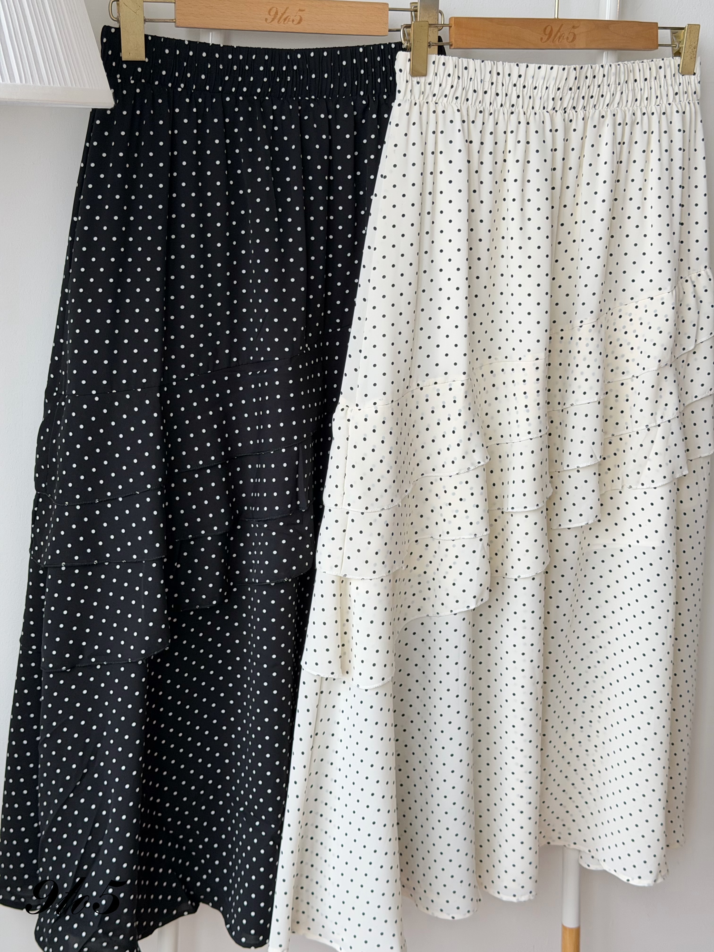 S2016 Irregular Layered Polka Dot Skirt - Black & White
