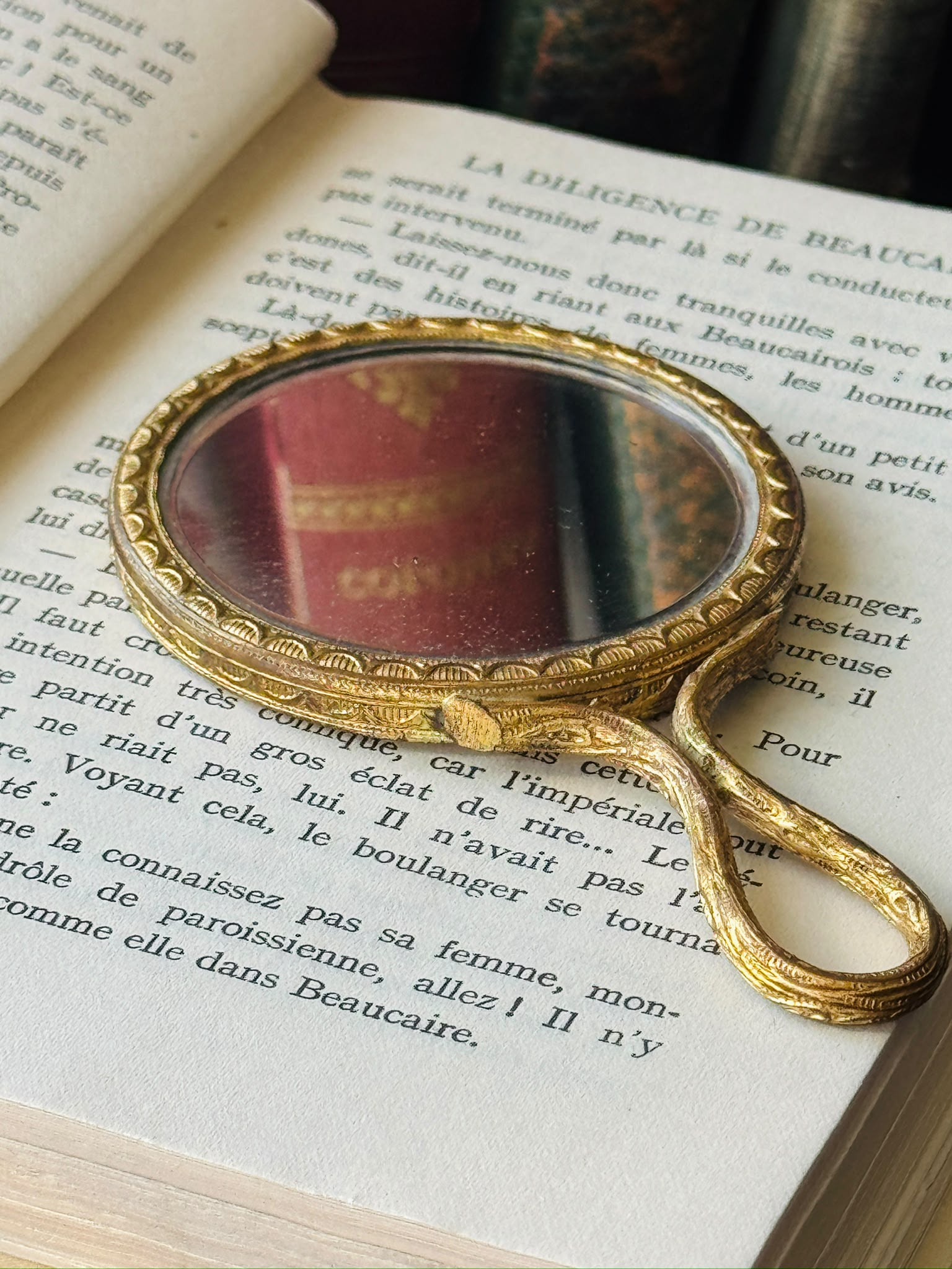 Vintage C.a. 1950s Double-Sided Elegant Pocket Mirror with Handle (NZ132)