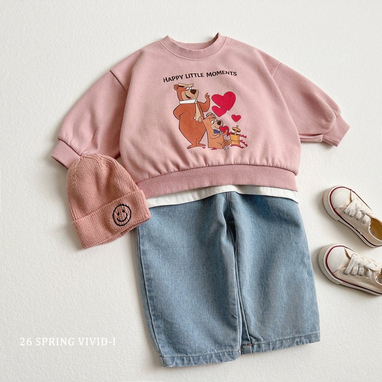 🌸預訂 韓國直送🌸🇰🇷VIVIDI三色愛心小熊印花寬鬆衛衣