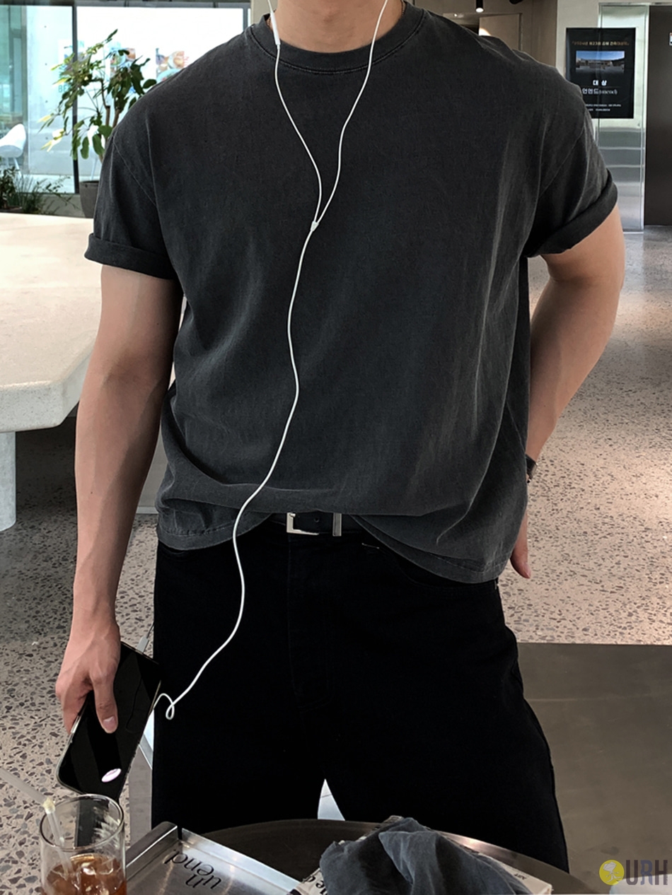 【100%保證韓國直送】韓系 Signature 重磅噴染水洗半短版素面短袖 Tee 👕 [7 color] RL114949