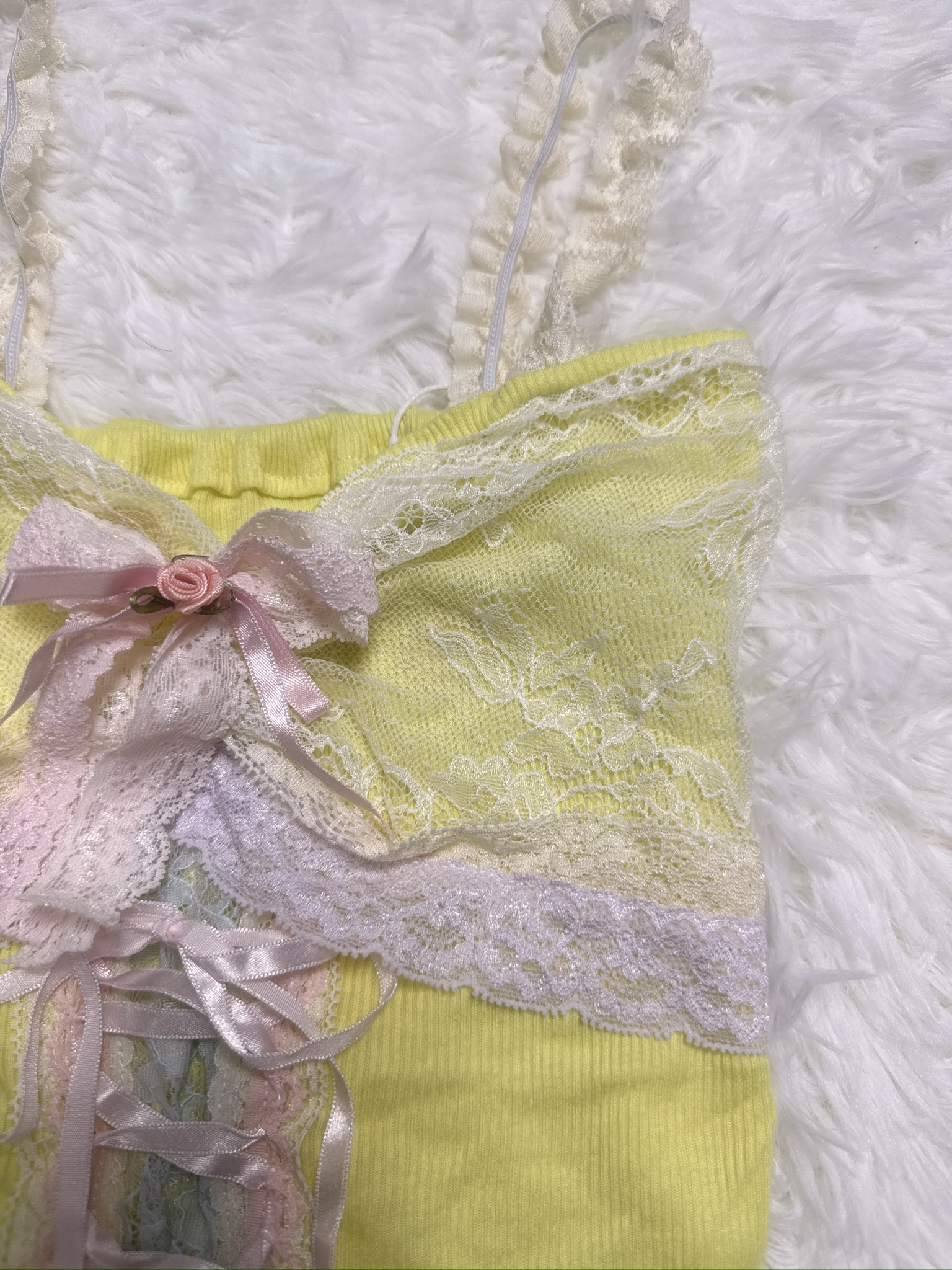 Yellow Balletcore Lace Rose Remade Camisole