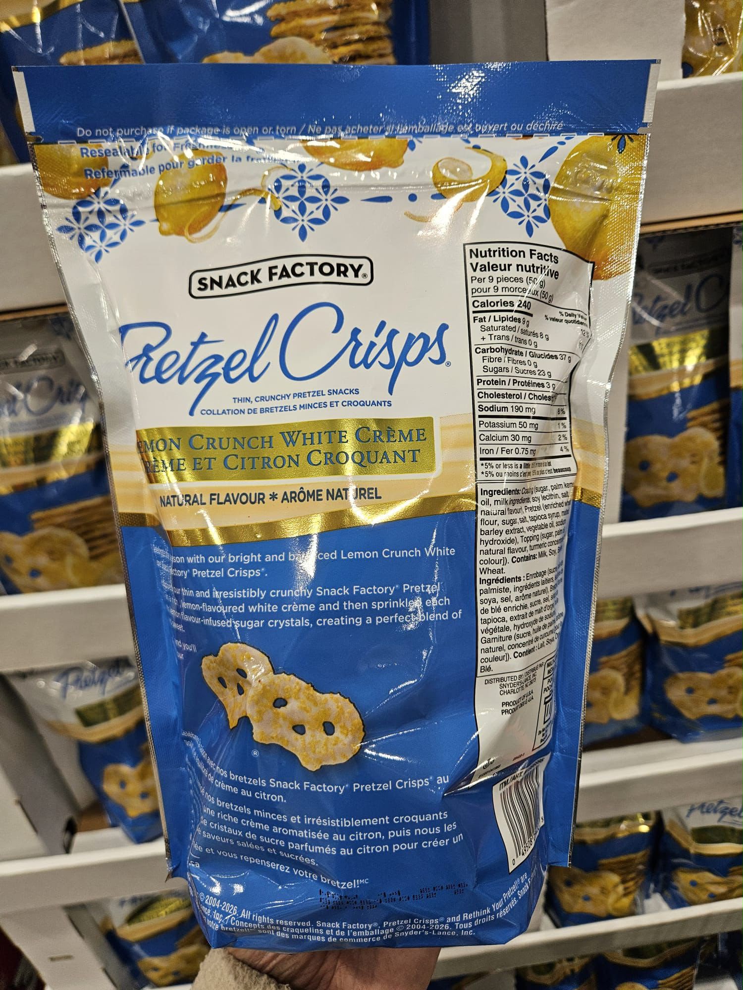 加拿大直送 SNACK FACTORY 檸檬蝴蝶餅 566g Pretzel Crisps