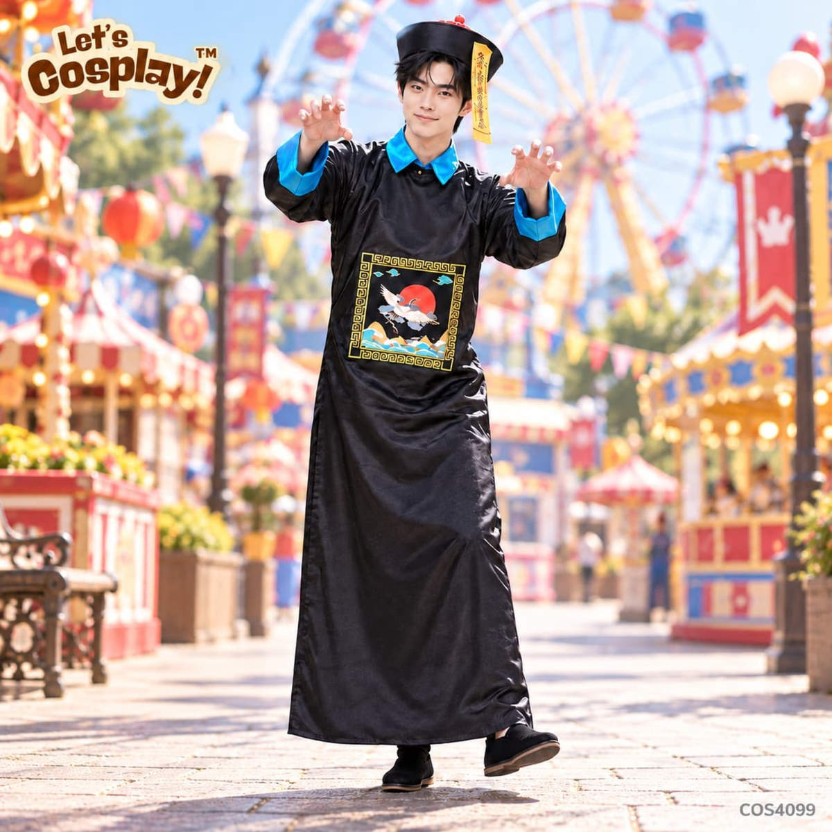 成人清朝殭屍服裝連辮子官帽及黃色符咒三件套 萬聖節Cosplay 香港現貨 Lets Cosplay