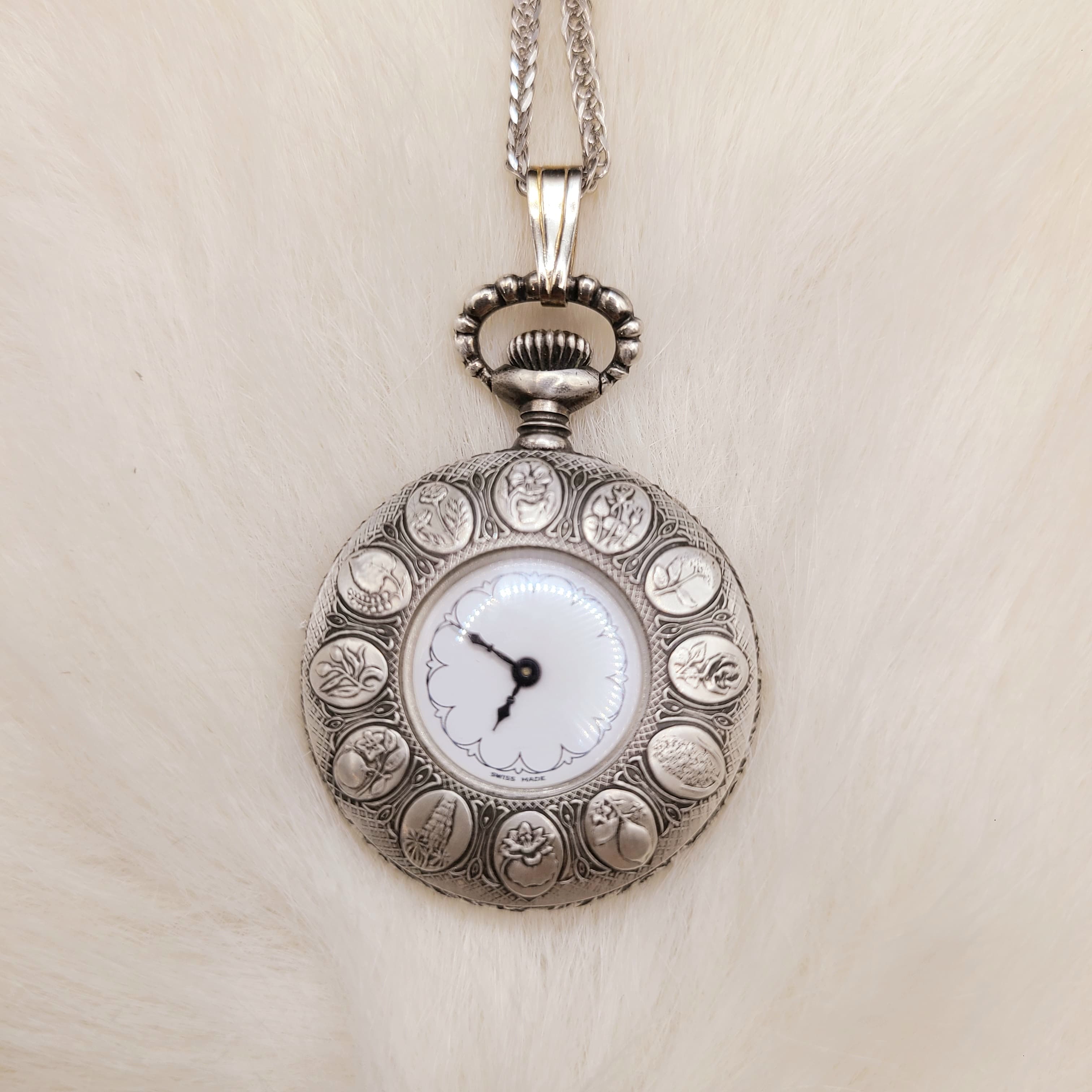 BULER雕花純銀機械錶配純銀鍊