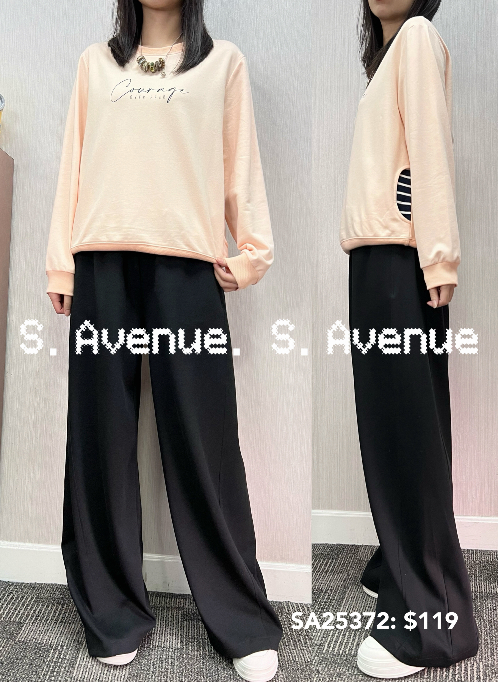 SA25372: 長袖英文字側間條袋衞衣