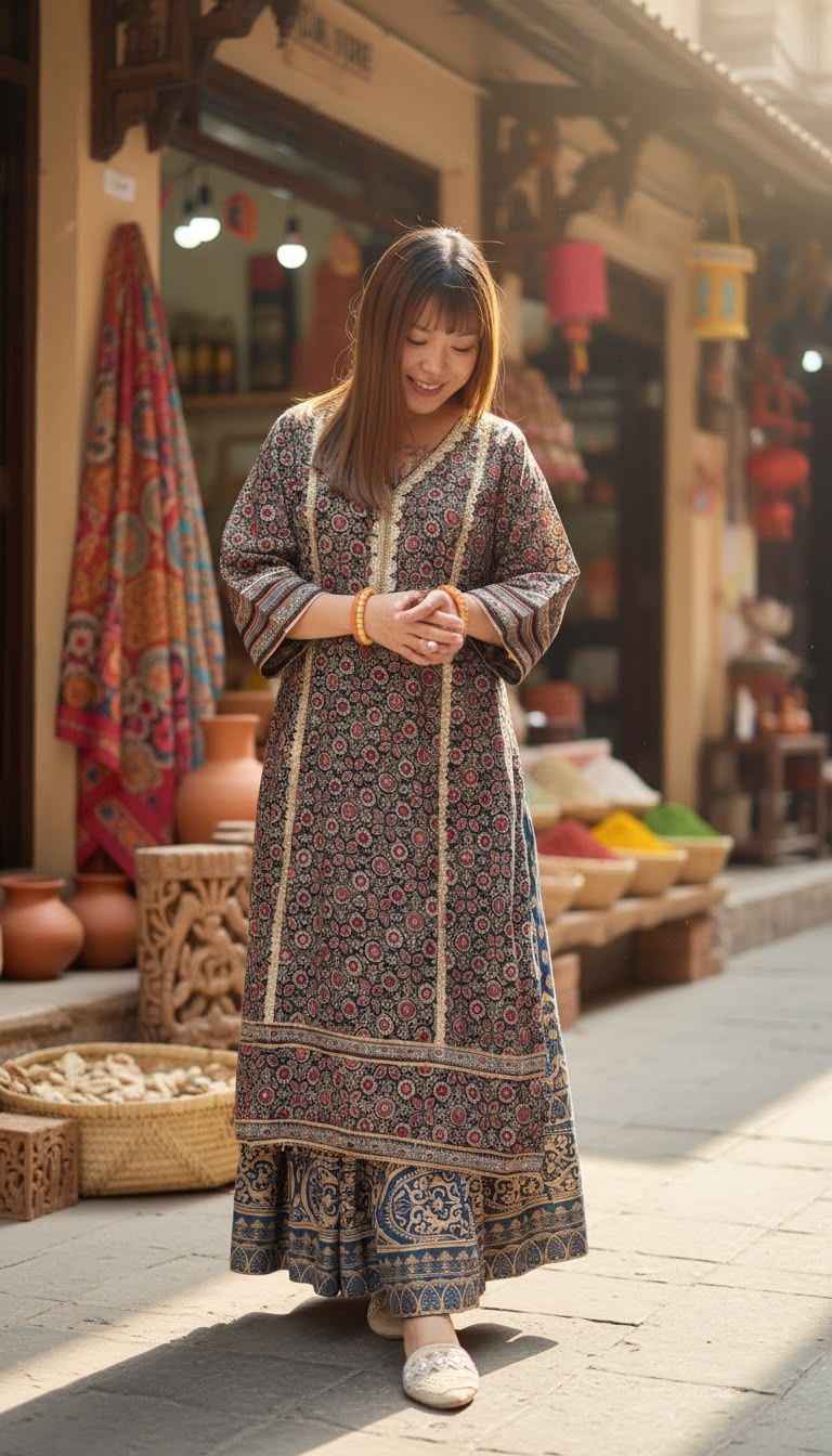 2526 Blue Black Traditional Mandala Pattern Kurta