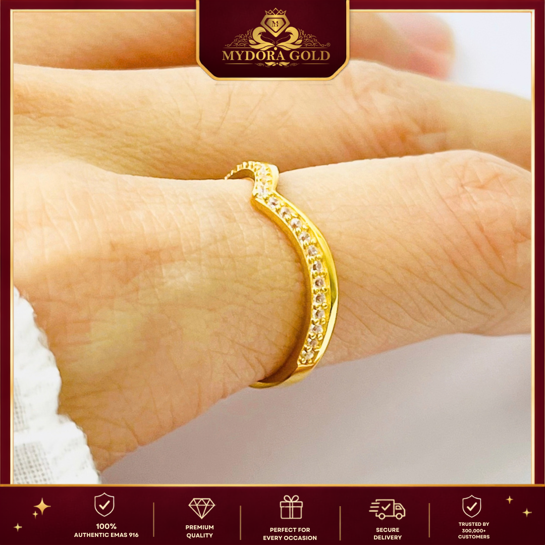 MYDORA Cincin Batu CZ Graceful V | EMAS 916/22K